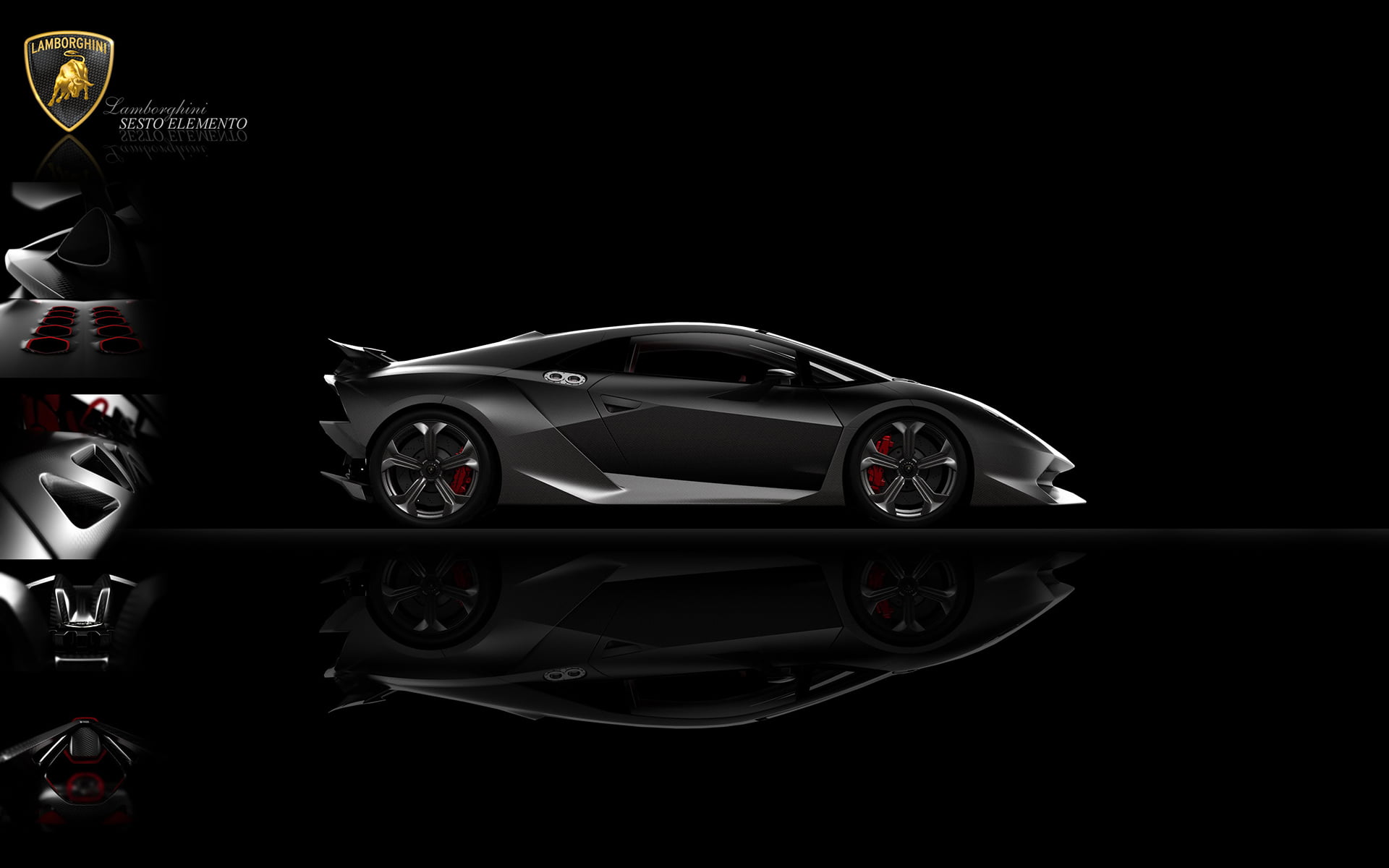 Lamborghini Sesto Elemento, reflection, auto racing, Lamborghini, technology, sports race, Super Car , motor vehicle, indoors, black background, HD Wallpaper