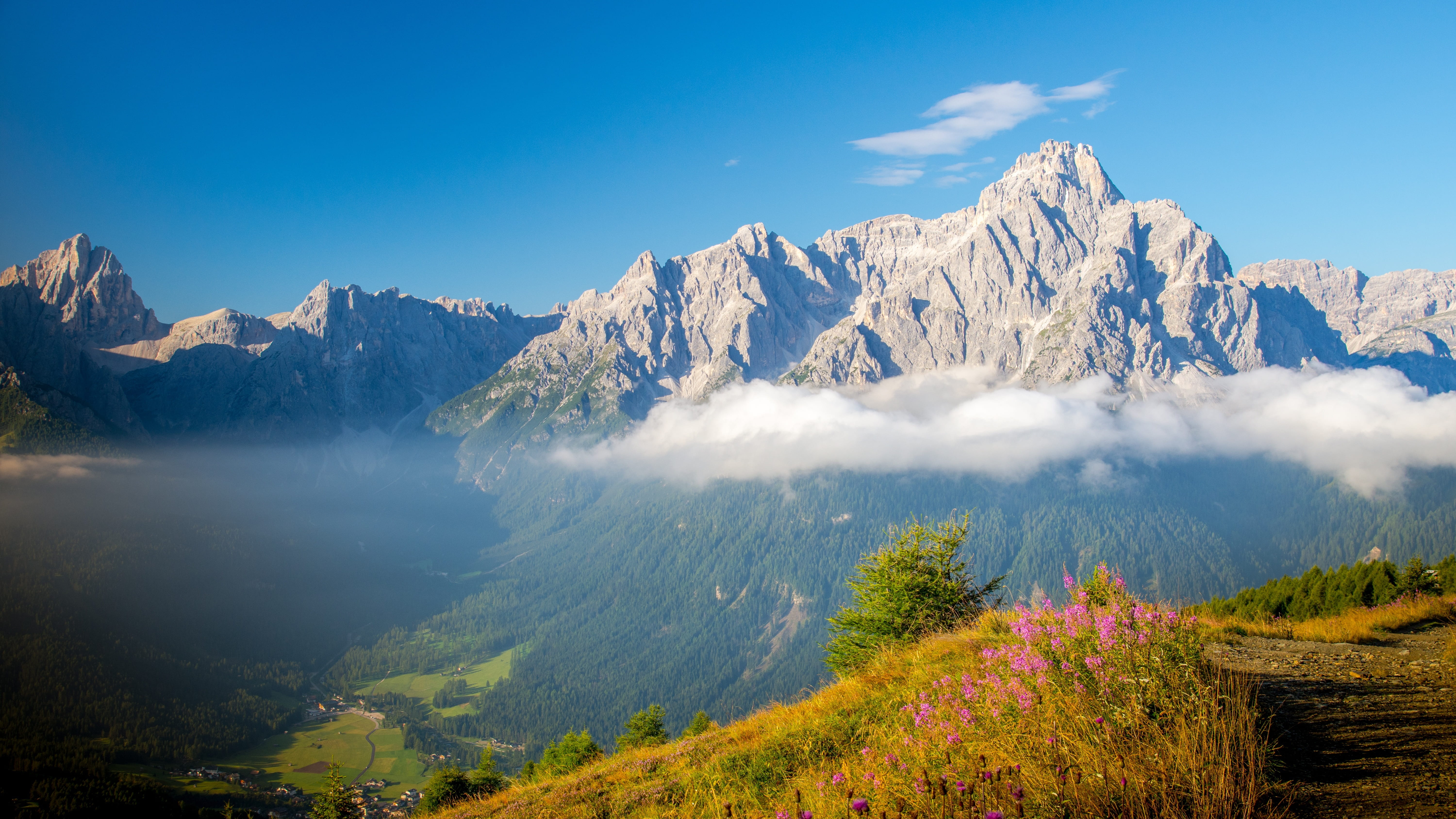 tranquility, daytime, sky, south tyrol, beauty in nature, photo, sesto, away, 5K, tranquil scene, mountain peak, pine tree, steep, nature, outdoors, bergsport, HD Wallpaper