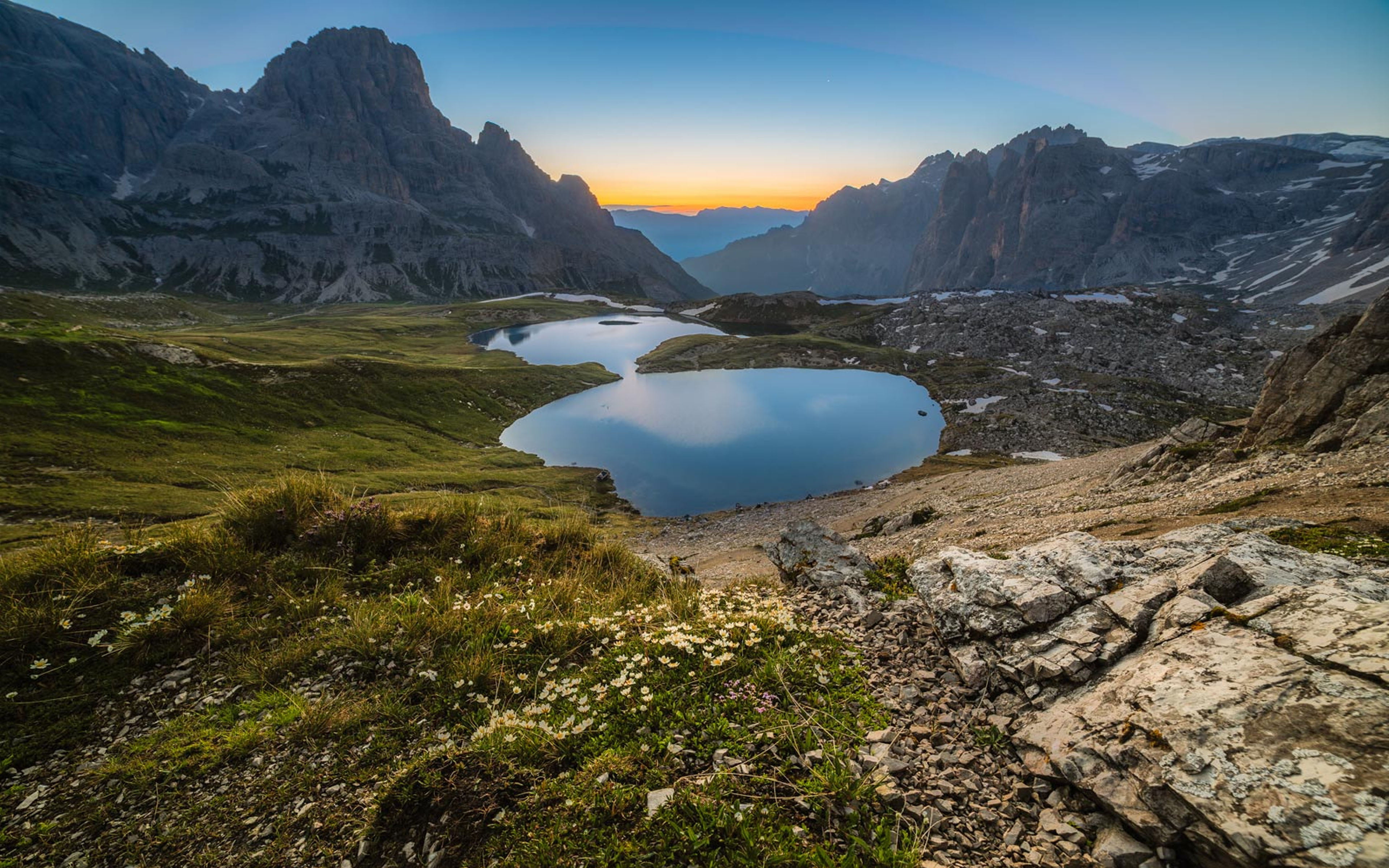 sky, 4K, idyllic, italy, cloud - sky, desktop, tyrol, known, winter, nature, sexten, water, environment, sunset, mountain range, village, tranquil scene, HD Wallpaper