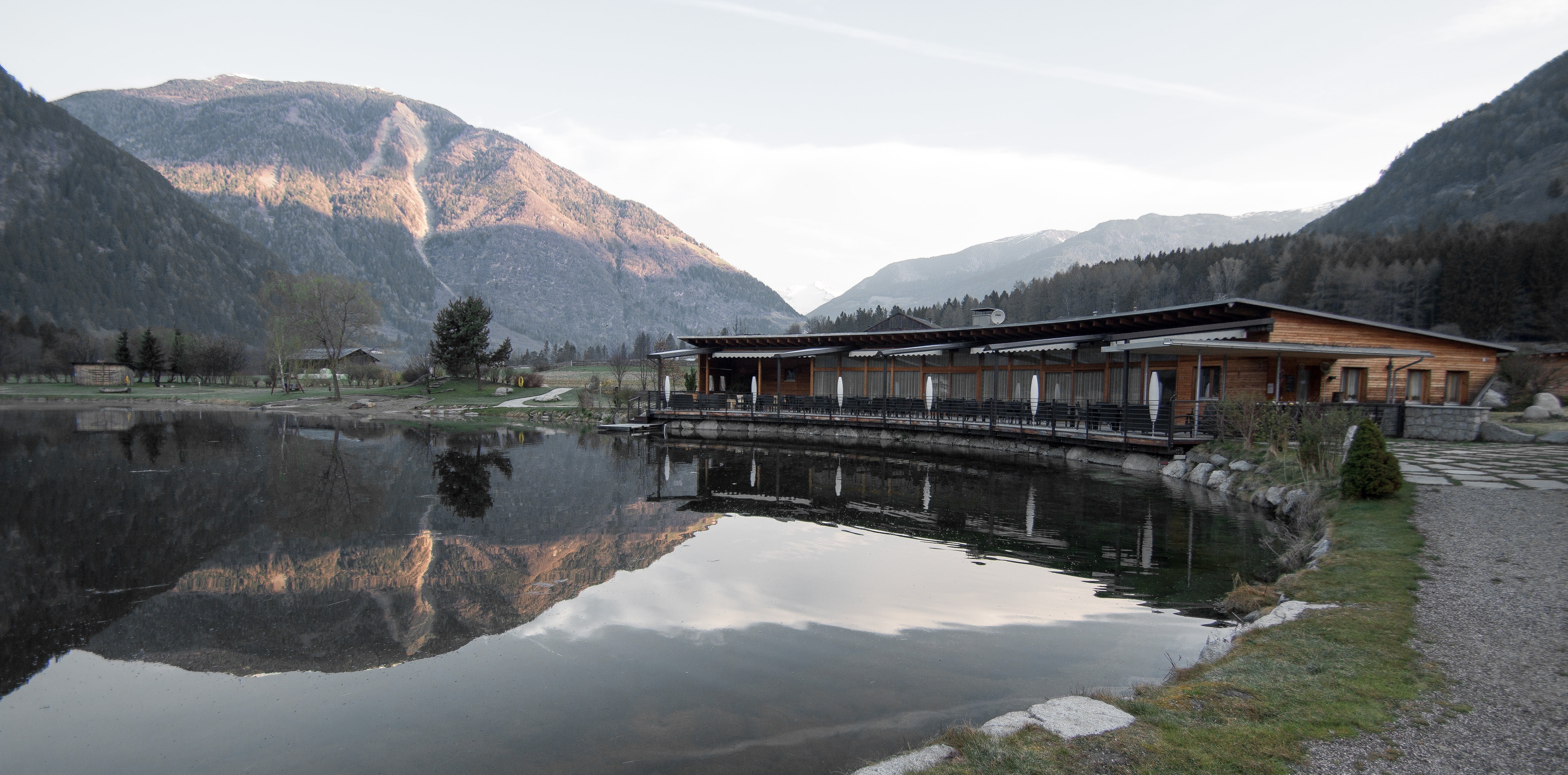 european Alps, pond, travel destinations, south tyrol, house, sand in taufers, mountain range, near, tranquility, ahrntal valley, architecture, brown, bank, HD Wallpaper
