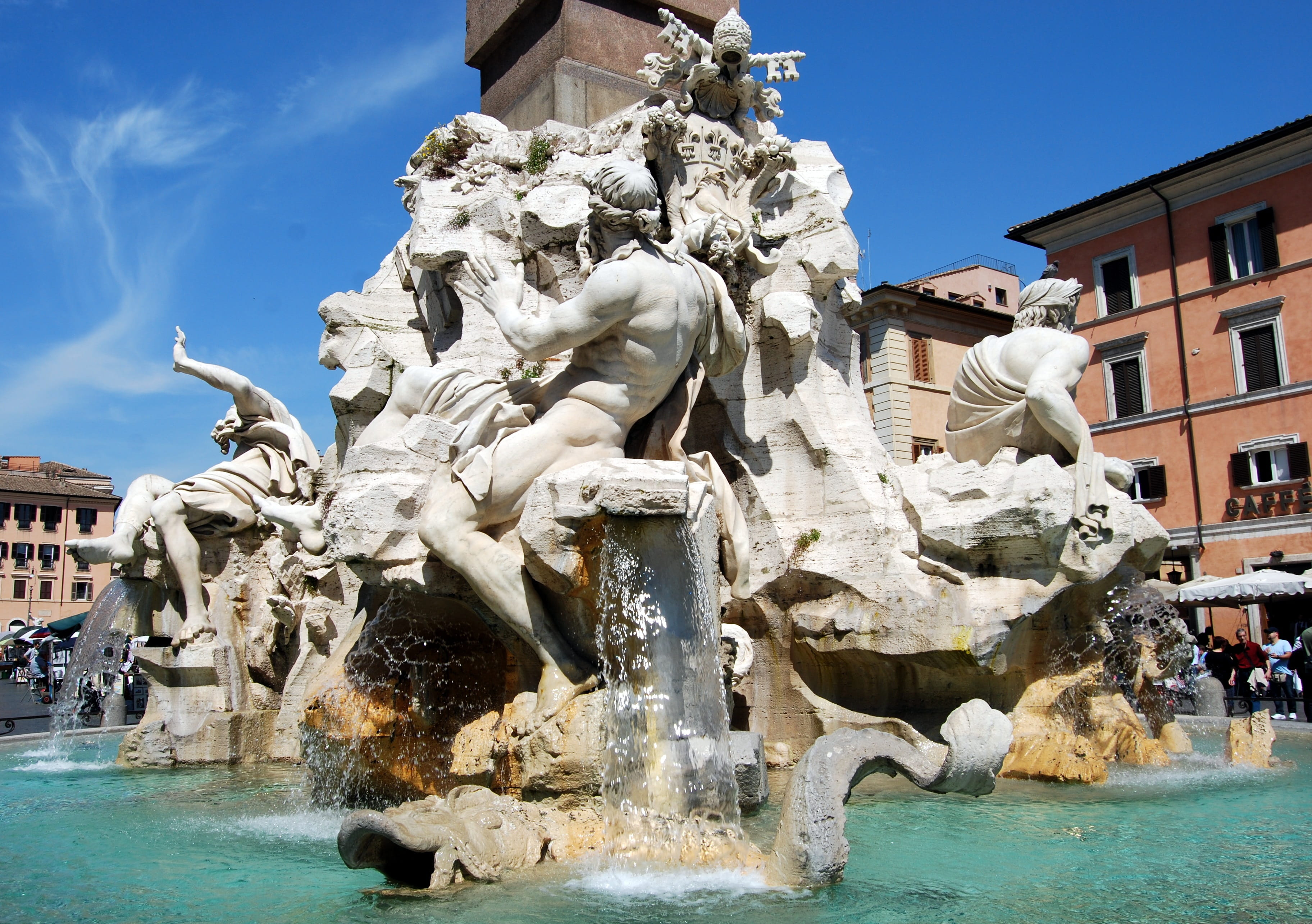marble, craft, rome, architecture, tourism, creativity, travel destinations, art and craft, 2K, day, fountain, fontana dei quattro fiumi, building exterior, HD Wallpaper