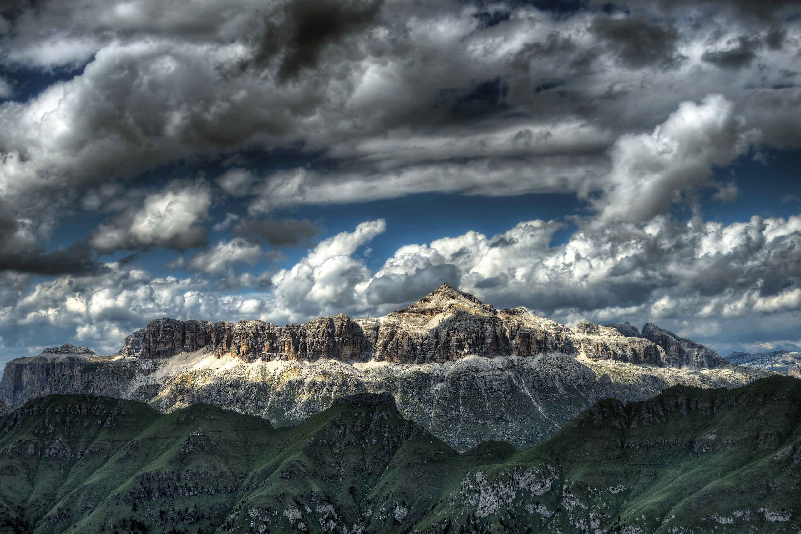 the sky, Italy, nature, mountains, Sella Group - Pian dei Fiacconi, Trento, 2K, Canazei, HD Wallpaper
