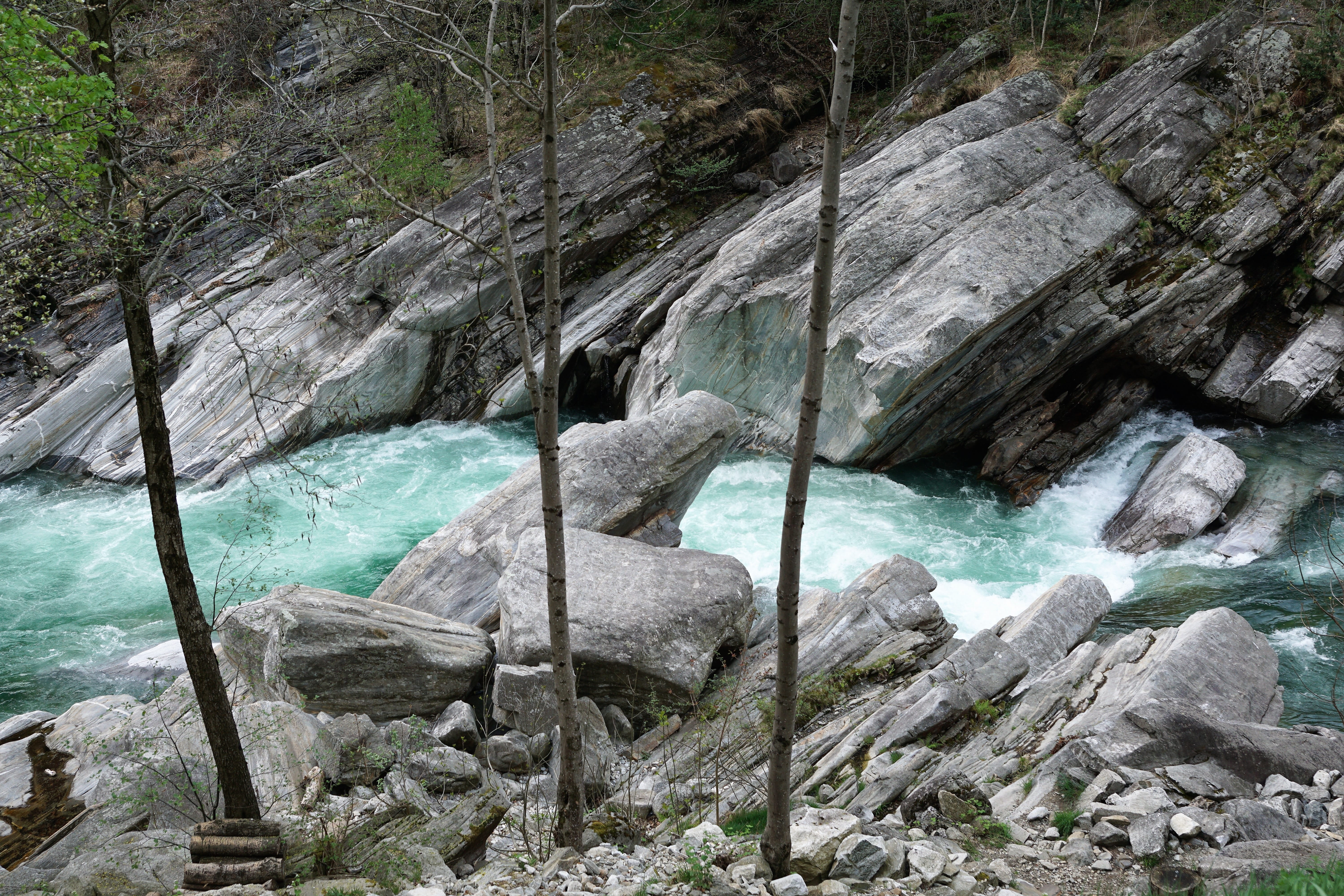 lake, tranquility, hike, current, scenics - nature, strong, verzasca, turquoise, violent, italy, flowing water, rock formation, non-urban scene, 5K, solid, HD Wallpaper