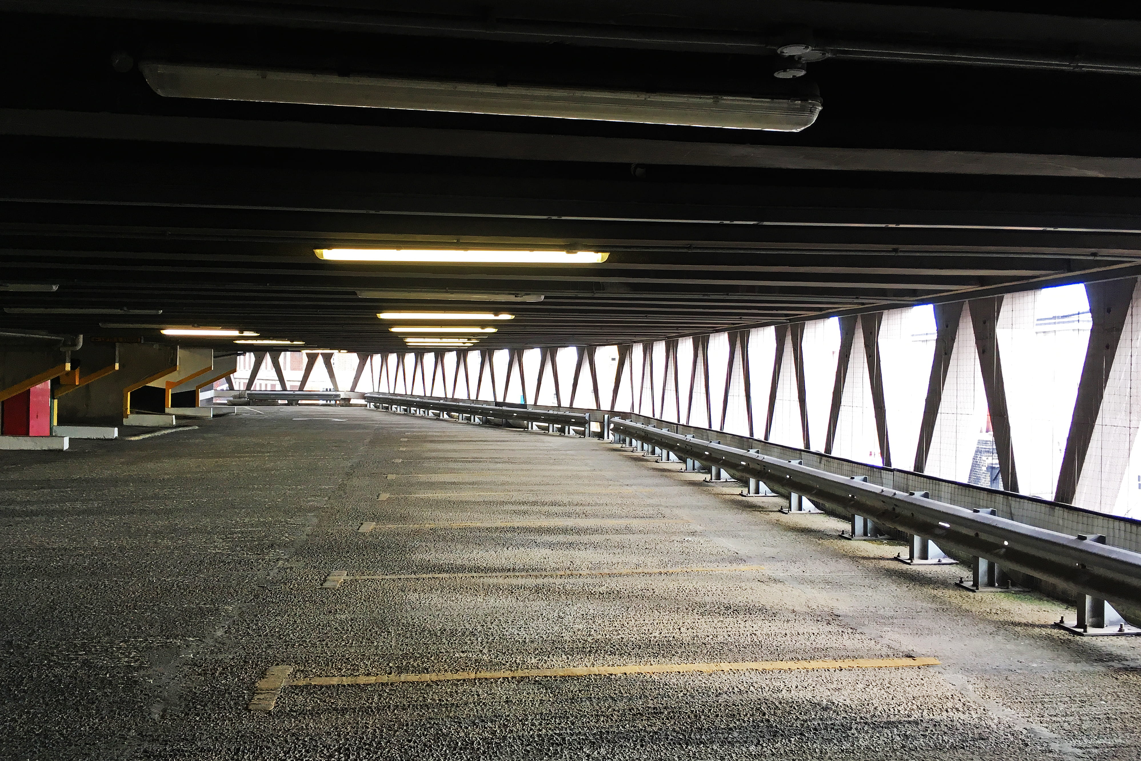 welbeck street car park, long, menace, brutalism, architectural column, the way forward, bridge, built structure, bleak, sign, alone, grey, dystopia, car park, HD Wallpaper
