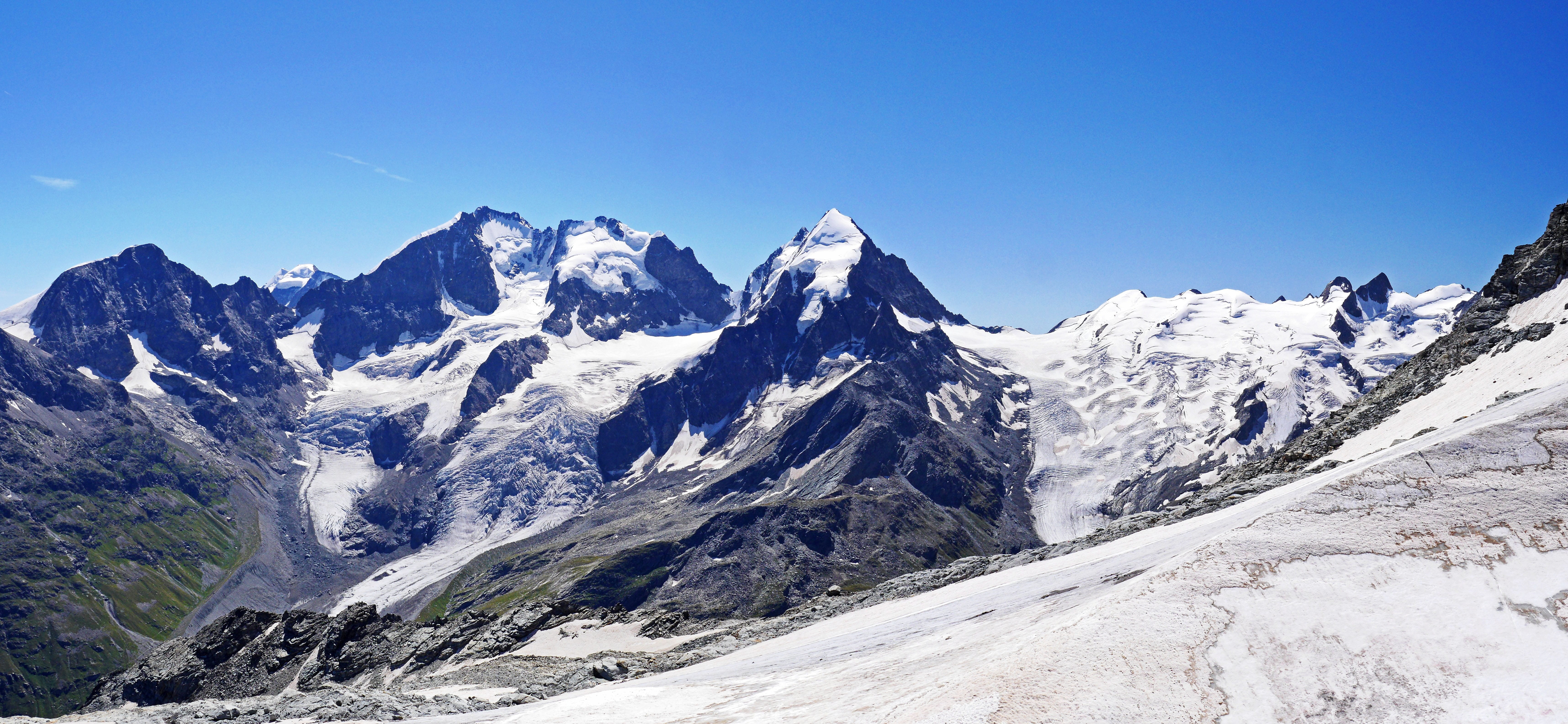 four thousands, snow fields, sky, mountain range, beauty in nature, viewpoint, travel destinations, snow, südpanorama, engadin, mountain summit, piz roseg, HD Wallpaper