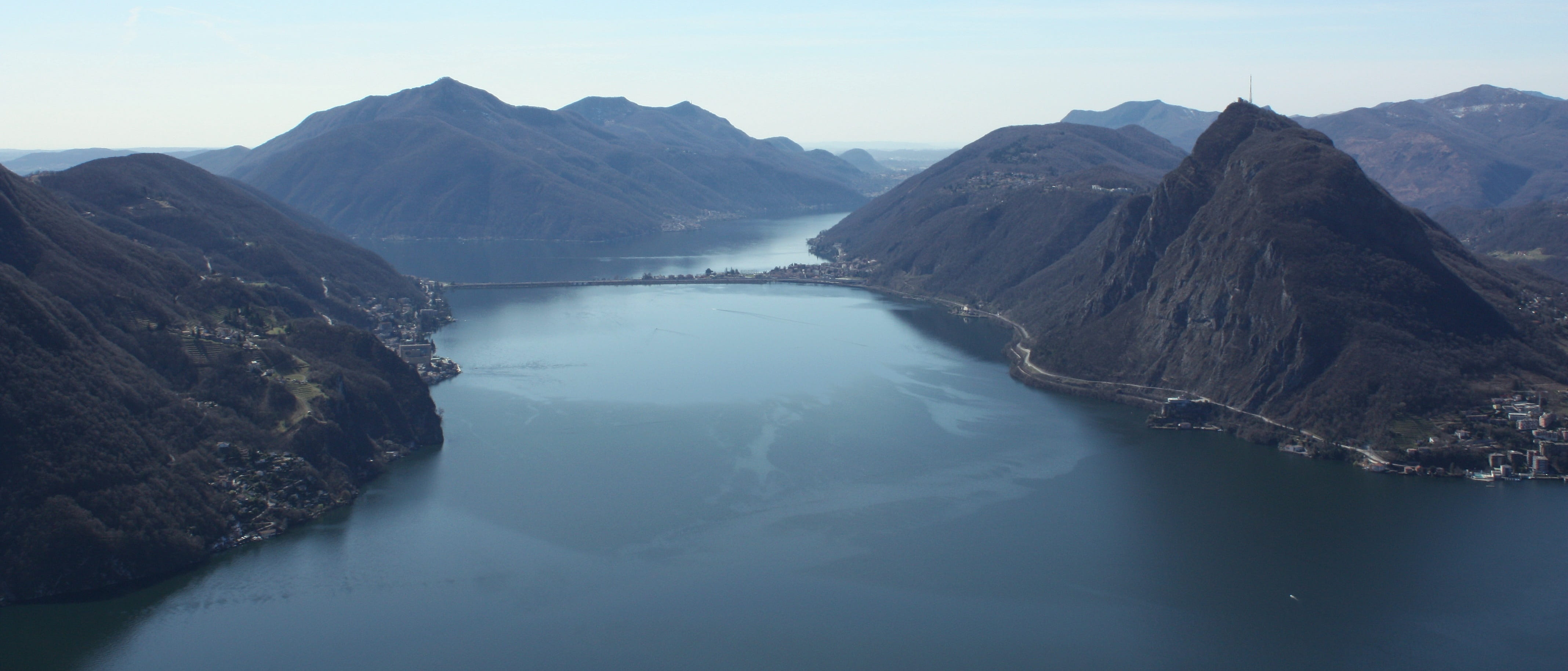 Lake, switzerland, land, blue, nature, outdoors, mountain, scenics - nature, Monte San Salvatore, ticino, environment, scenics, travel destinations, mountain range, HD Wallpaper