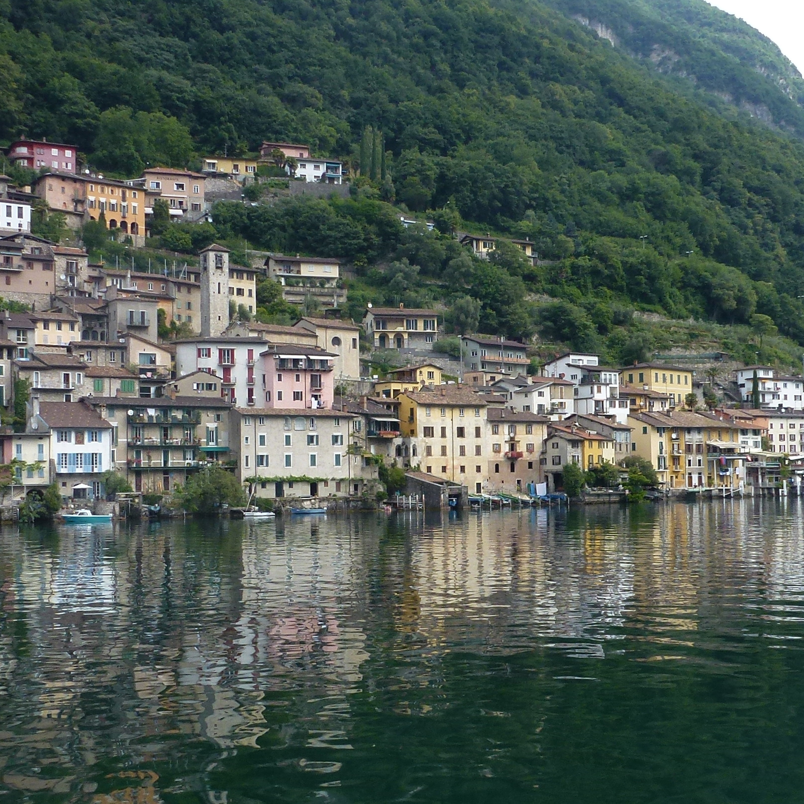 nature, town, no people, city, switzerland, building, ticino, waterfront, built structure, architecture, view into land, fischer, reflection, rest, 2K, Phone HD Wallpaper