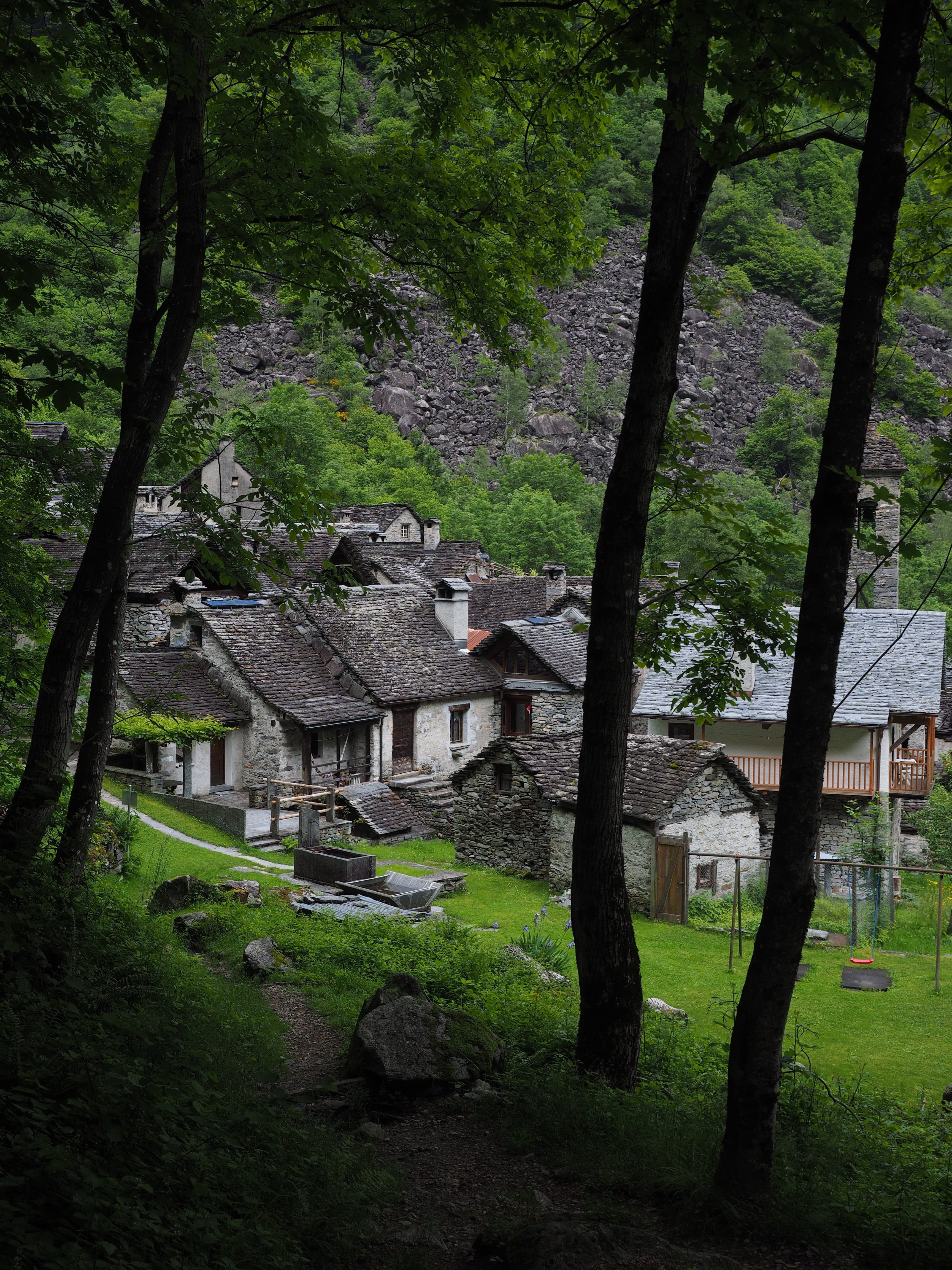 the bavona valley, growth, green color, village core, no people, nature, village, astano, stone houses, built structure, land, house, field, architecture, Phone HD Wallpaper