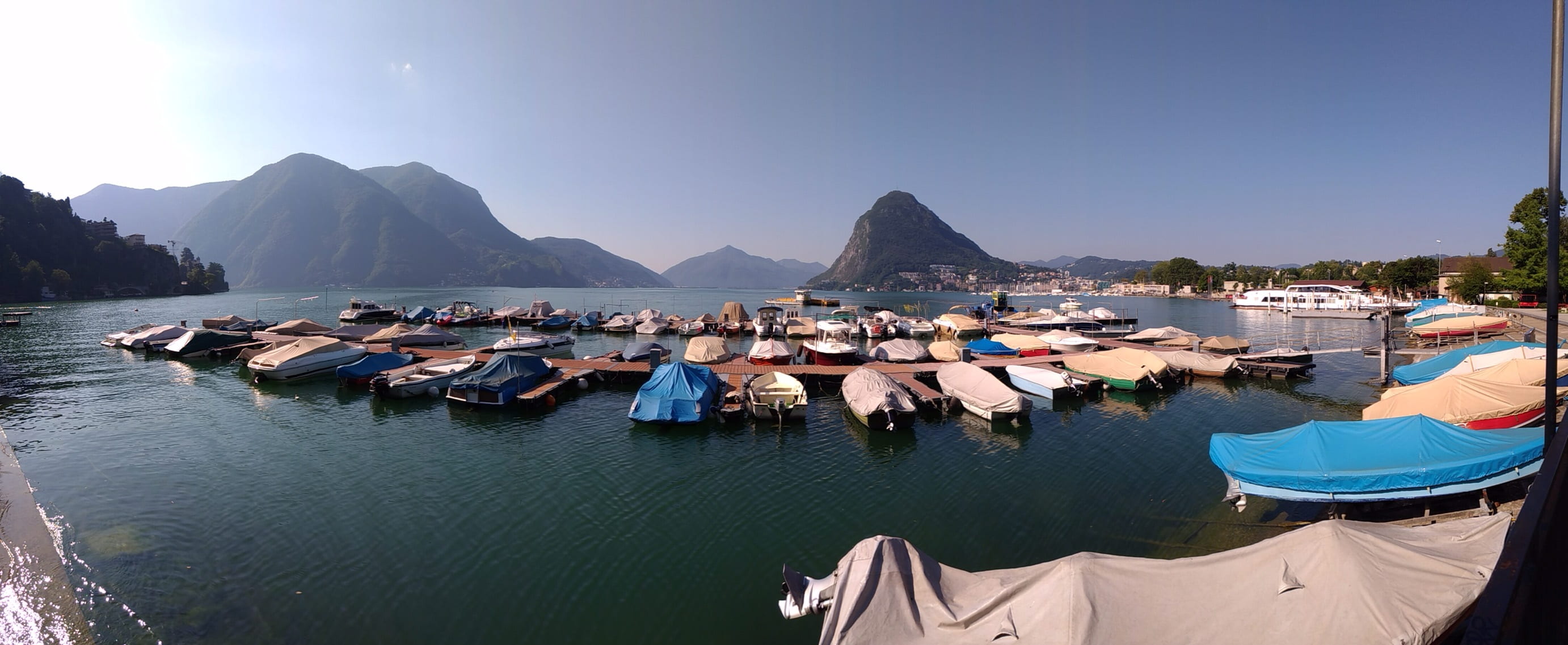 building exterior, city, lugano, 2K, mode of transportation, harbor, architecture, nautical vessel, bay, outdoors, yacht, nature, marina, land, mountain, HD Wallpaper