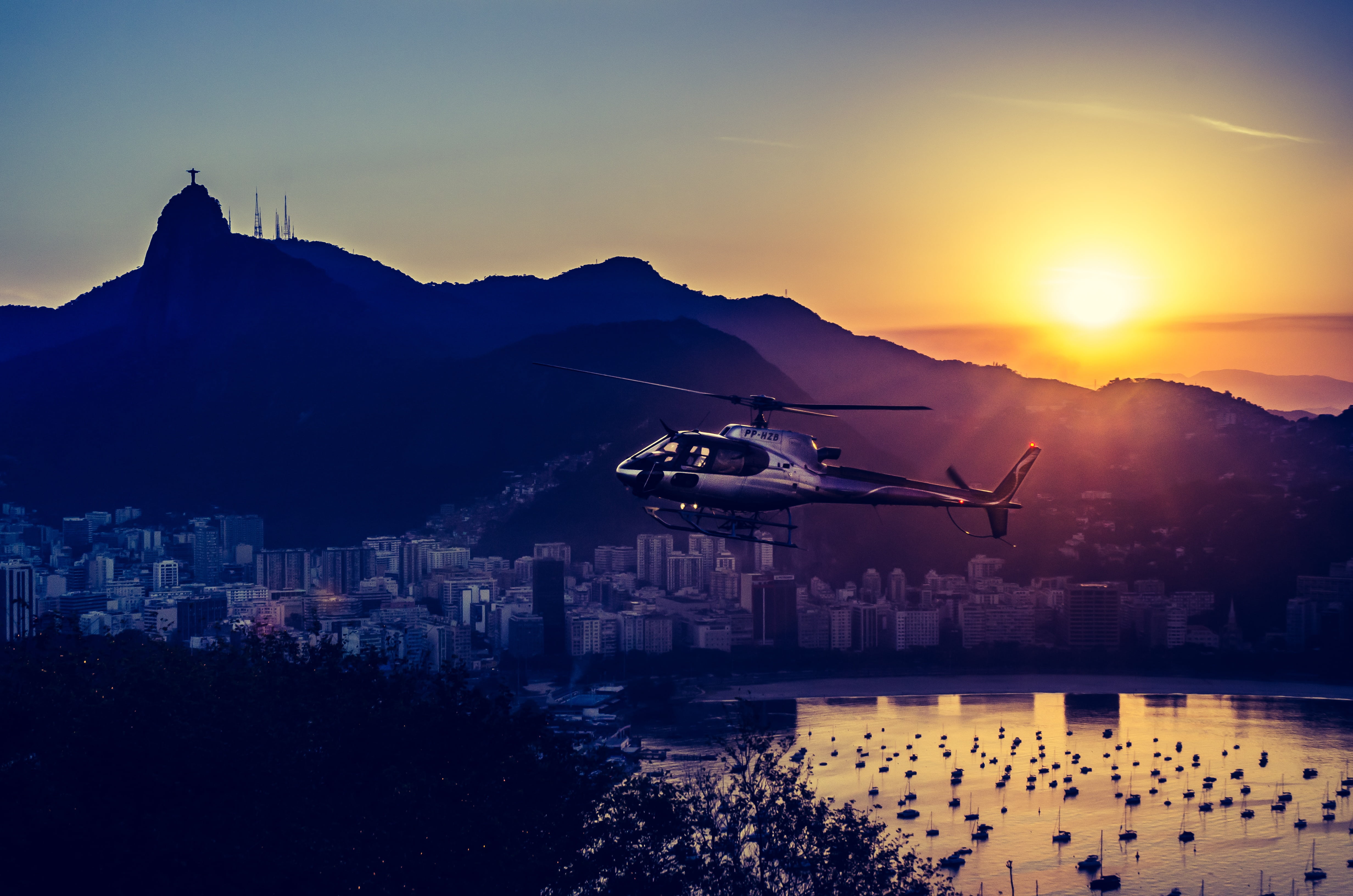 tourist, sunset, complexo do pão de açúcar, mountain, christ the redeemer, p, landscape, city, de, building exterior, built structure, mountain range, cityscape, HD Wallpaper