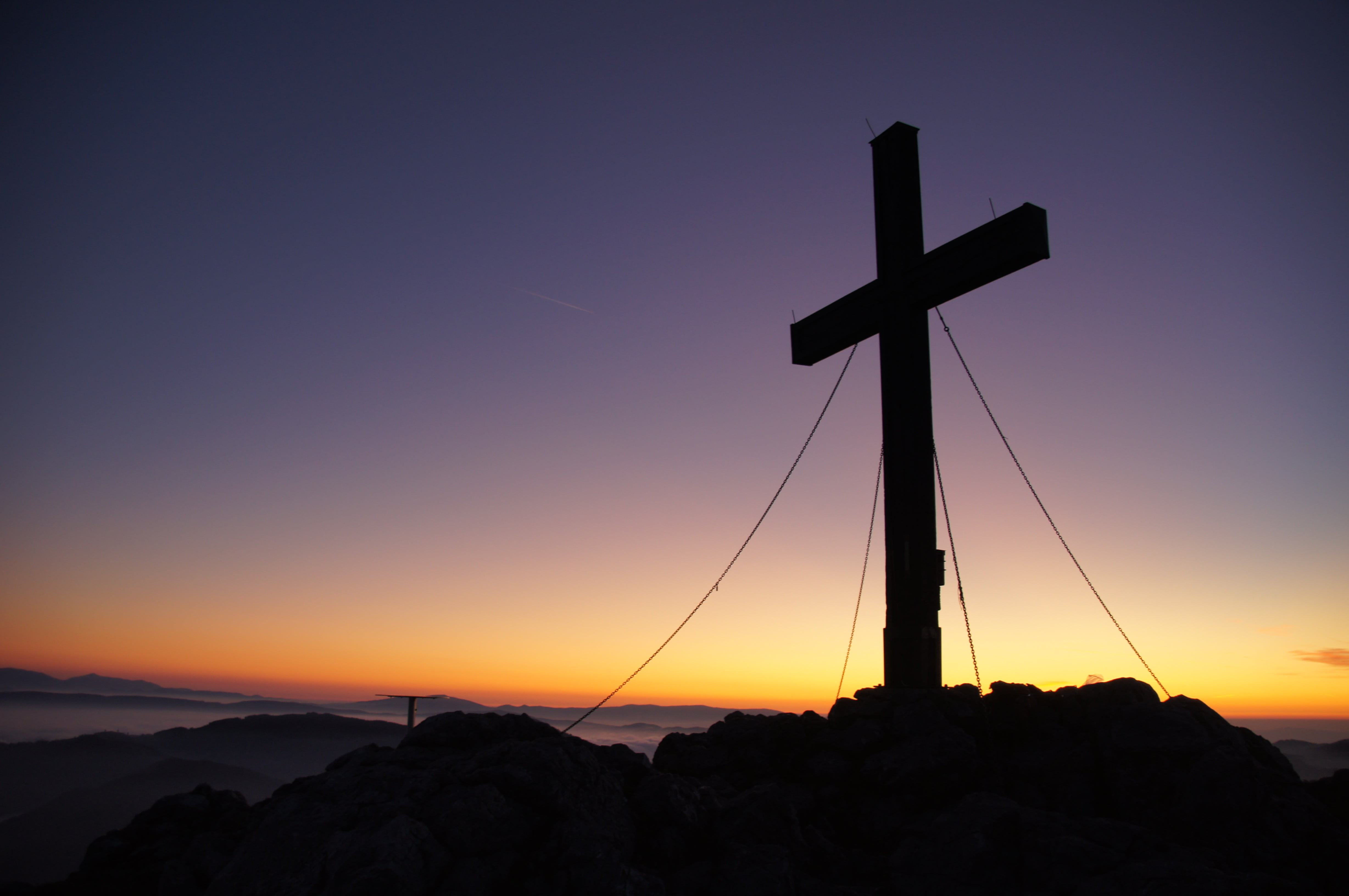 sunset, belief, idyllic, low angle view, summit, dusk, religion, view, summit cross, romantic sky, spirituality, mood, peak happiness, tranquility, crucifix, HD Wallpaper