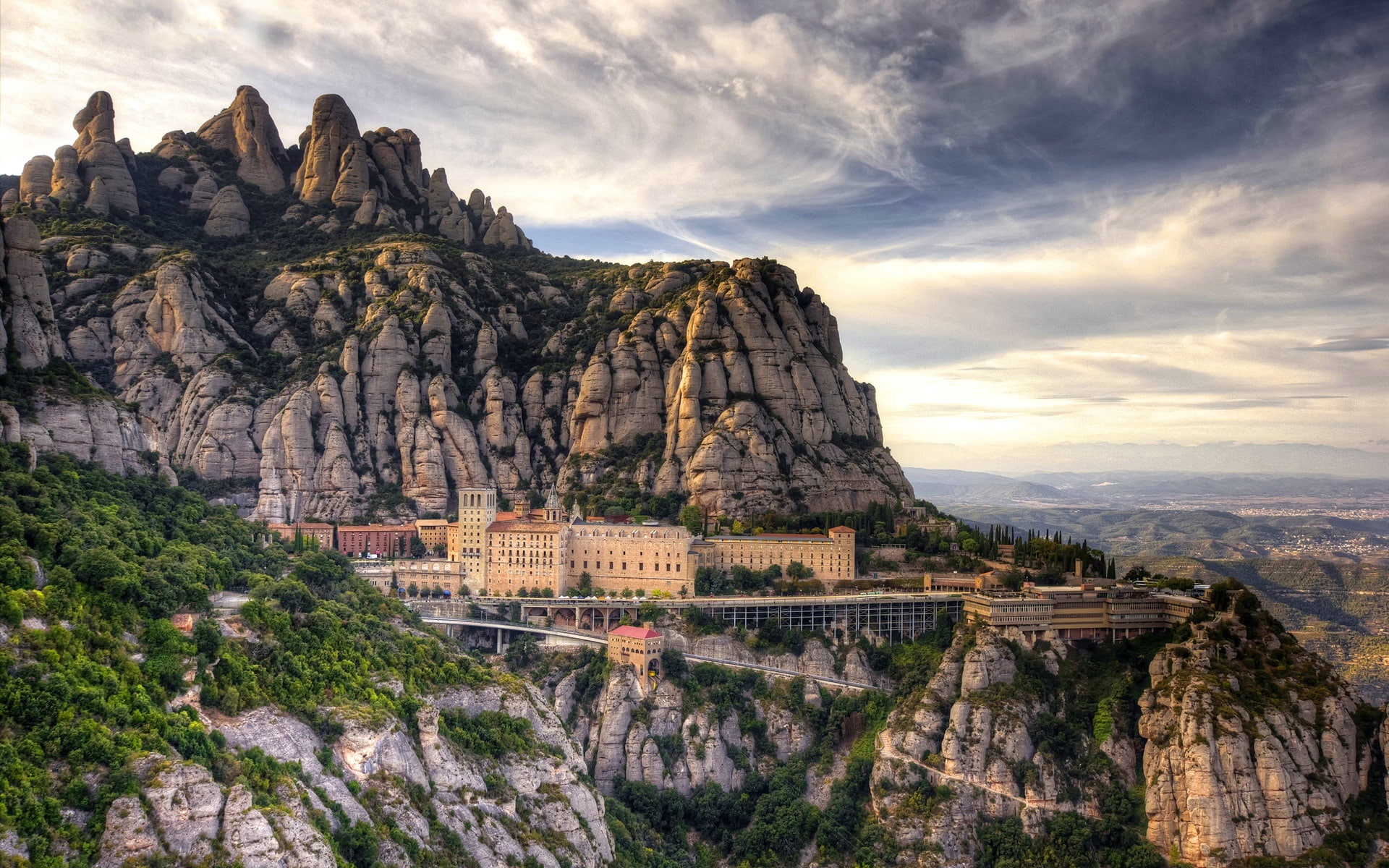 1080P, Barcelona, Spain, Maria, Clouds, Mountains, Santa, Montserrat, House, De, HD Wallpaper
