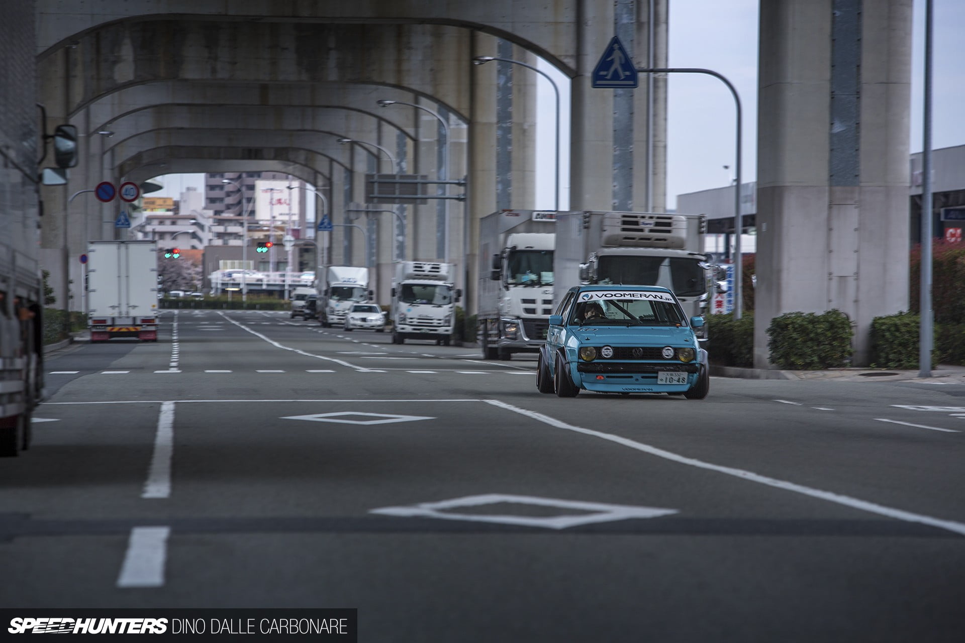 Japanese cars, car, sign, 1080P, camber, building exterior, road, marking, rims, architecture, Speedhunters, city, golf, the way forward, street, land vehicle, HD Wallpaper