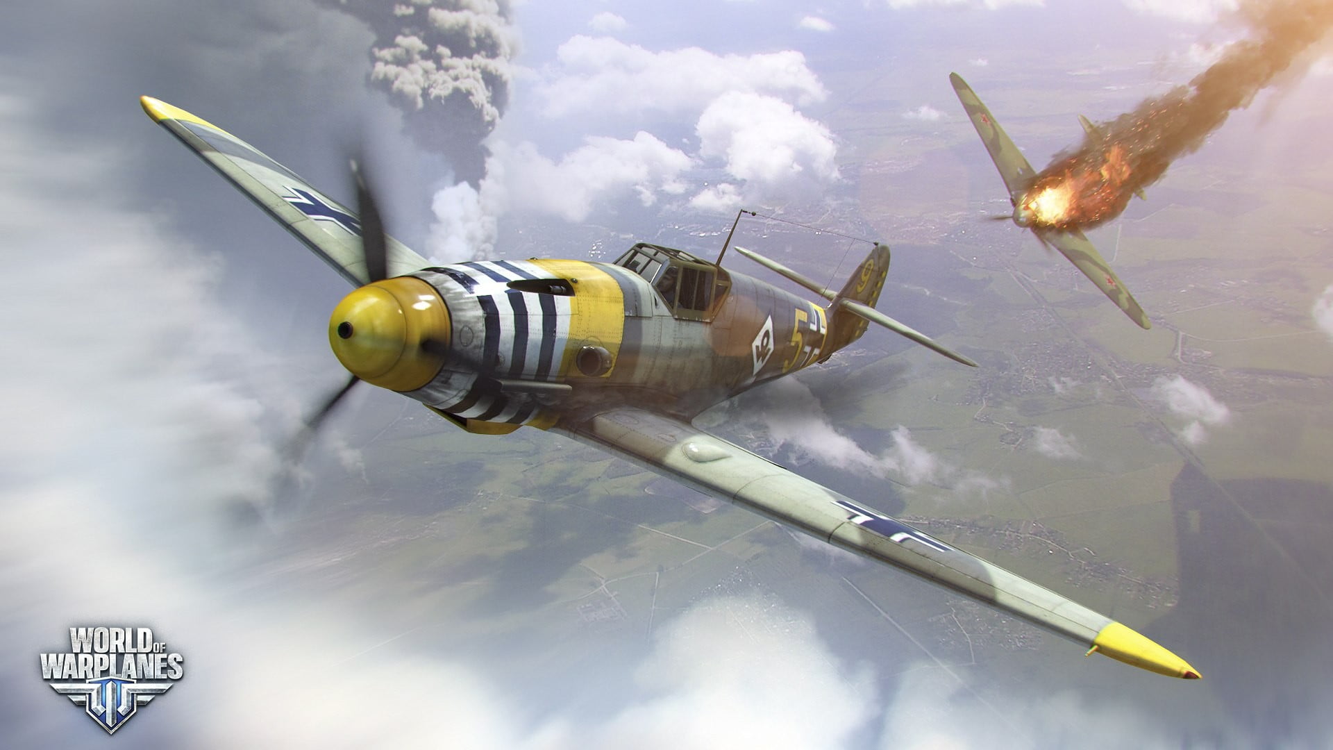 digital composite, 1080P, outdoors, cloud - sky, white, explosive, technology, transportation, military airplane, World of Warplanes, biplane, nature, HD Wallpaper