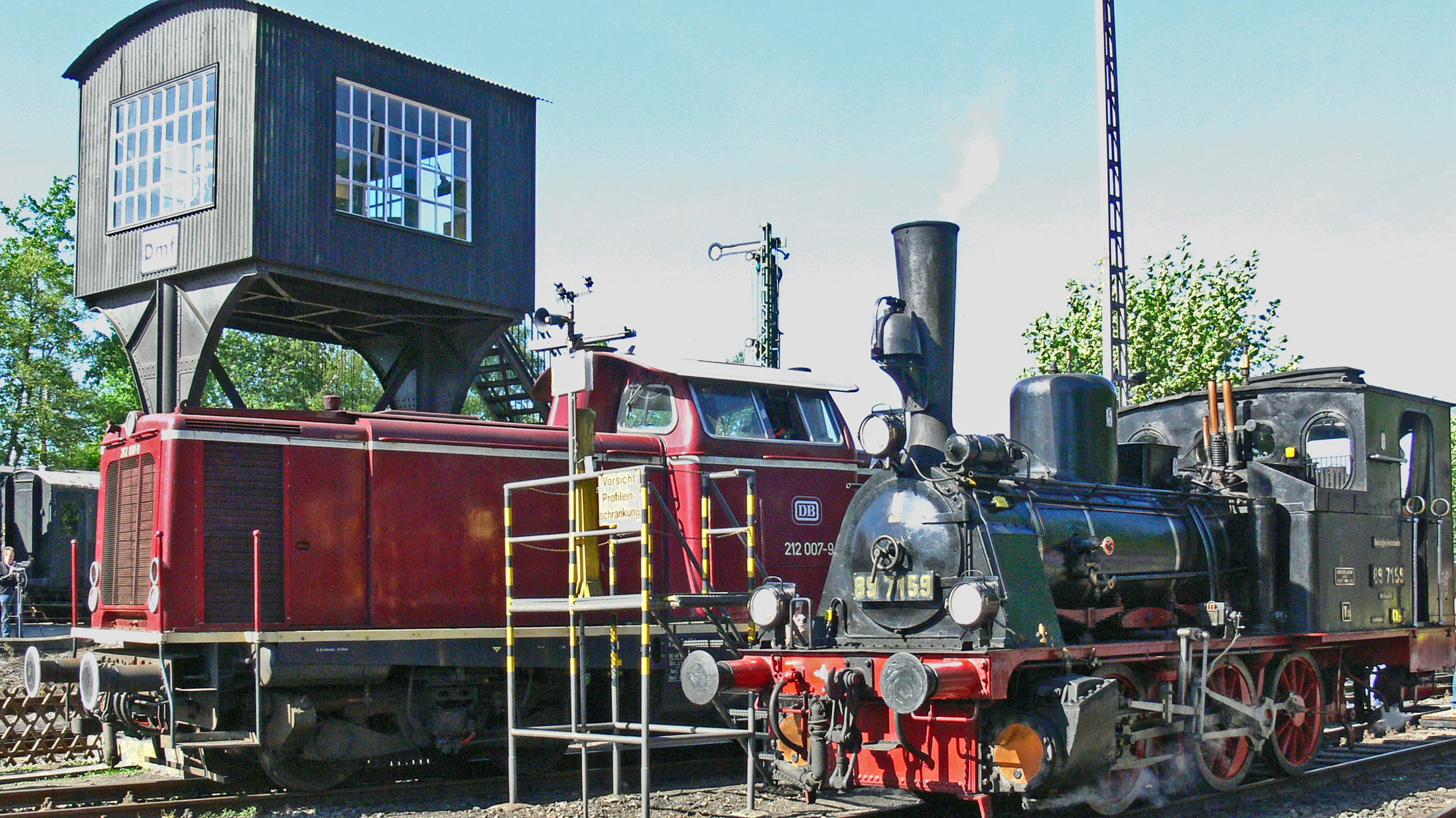 train, tradition, oldtimer, track, tree, bochum-dahlhausen, diesel locomotive, steam train, locomotive, t 3, the form of signal, train - vehicle, land vehicle, HD Wallpaper