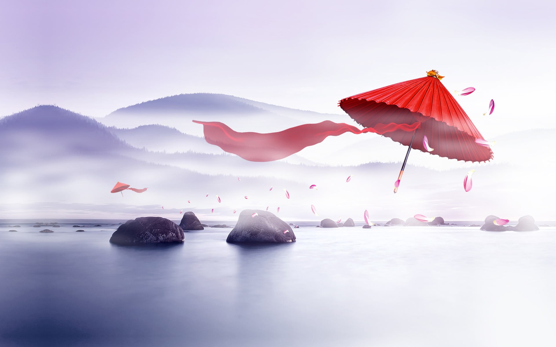 digital art, winter, Chinese, beauty in nature, no people, outdoors, sky, land, tranquil scene, 1080P, waterfront, cold temperature, scenics - nature, HD Wallpaper