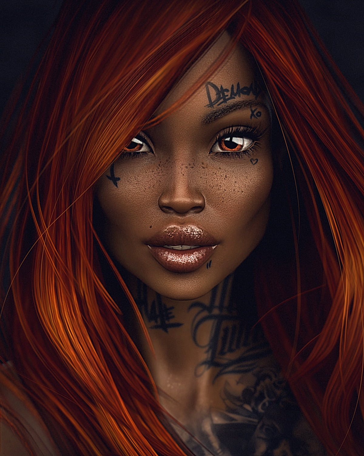Max Twain, women, redhead, face, 720P, artwork, Phone HD Wallpaper