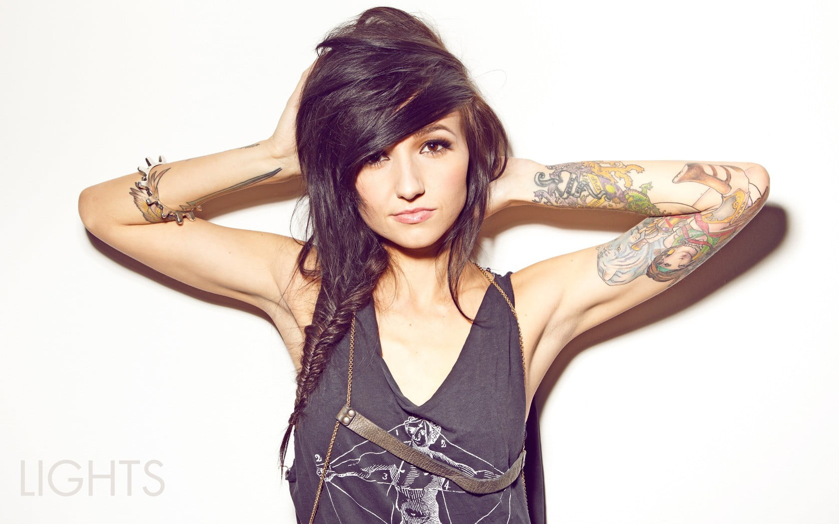 one person, beauty, young women, armpits, looking at camera, adult, arms up, fashion, indoors, Valerie Poxleitner, tattoo, portrait, front view, beautiful woman, HD Wallpaper