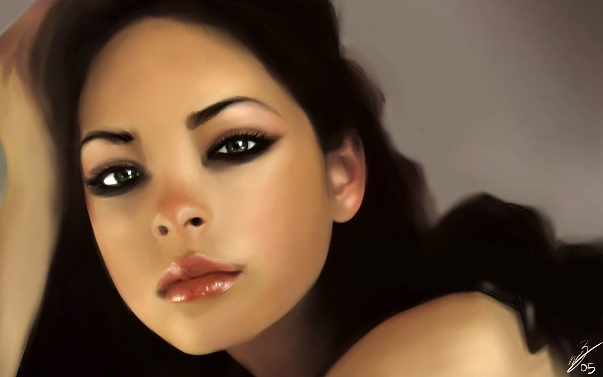 Kristin Kreuk, woman, one person, studio shot, close-up, young adult, indoors, beauty, contemplation, painting, actress, adult, hairstyle, portrait, 1080P, HD Wallpaper