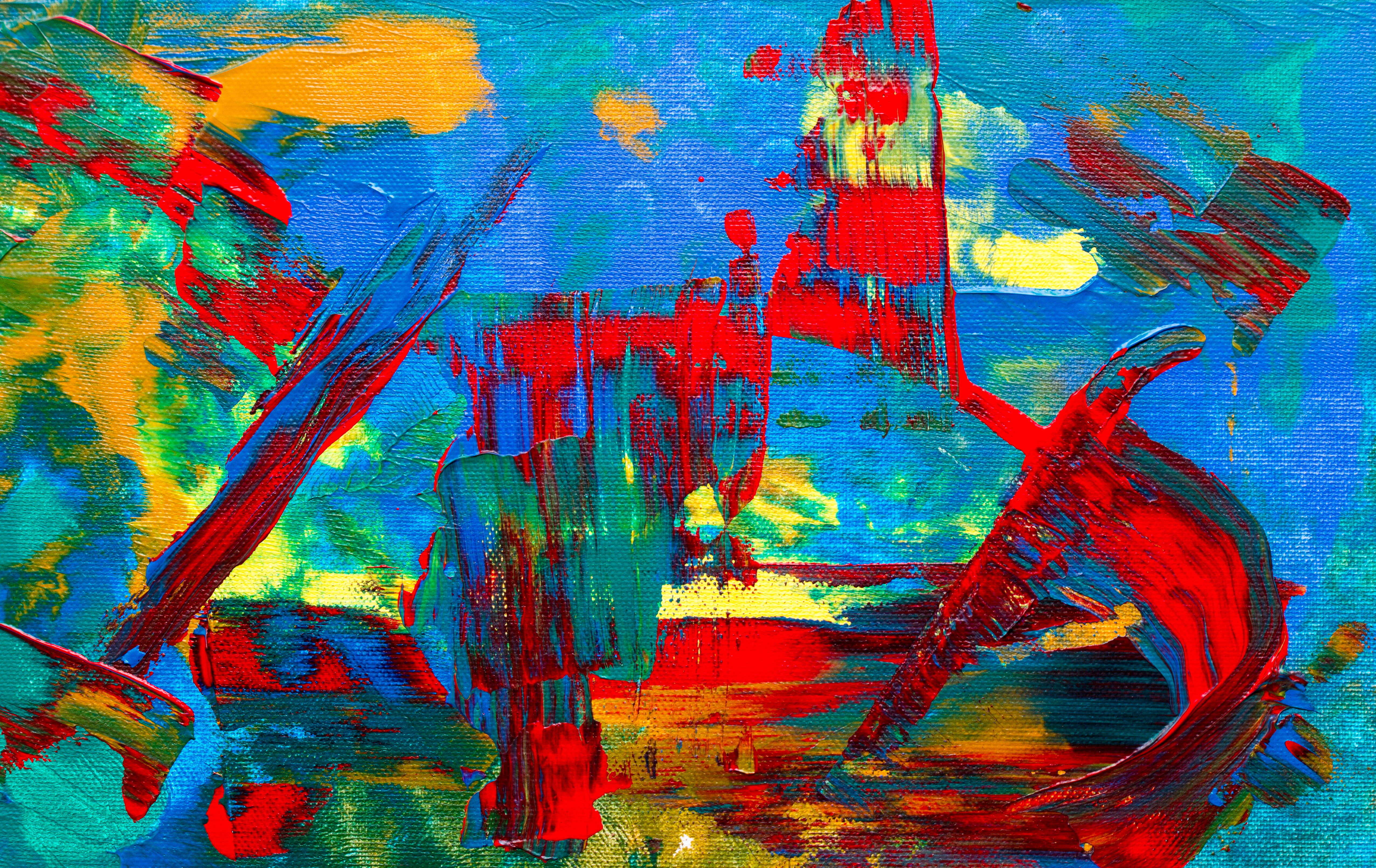 messy, modern art, red, art and craft, multicolored, weathered, purple, background, 4K, architecture, vibrant color, day, wall art, artistic, close-up, HD Wallpaper