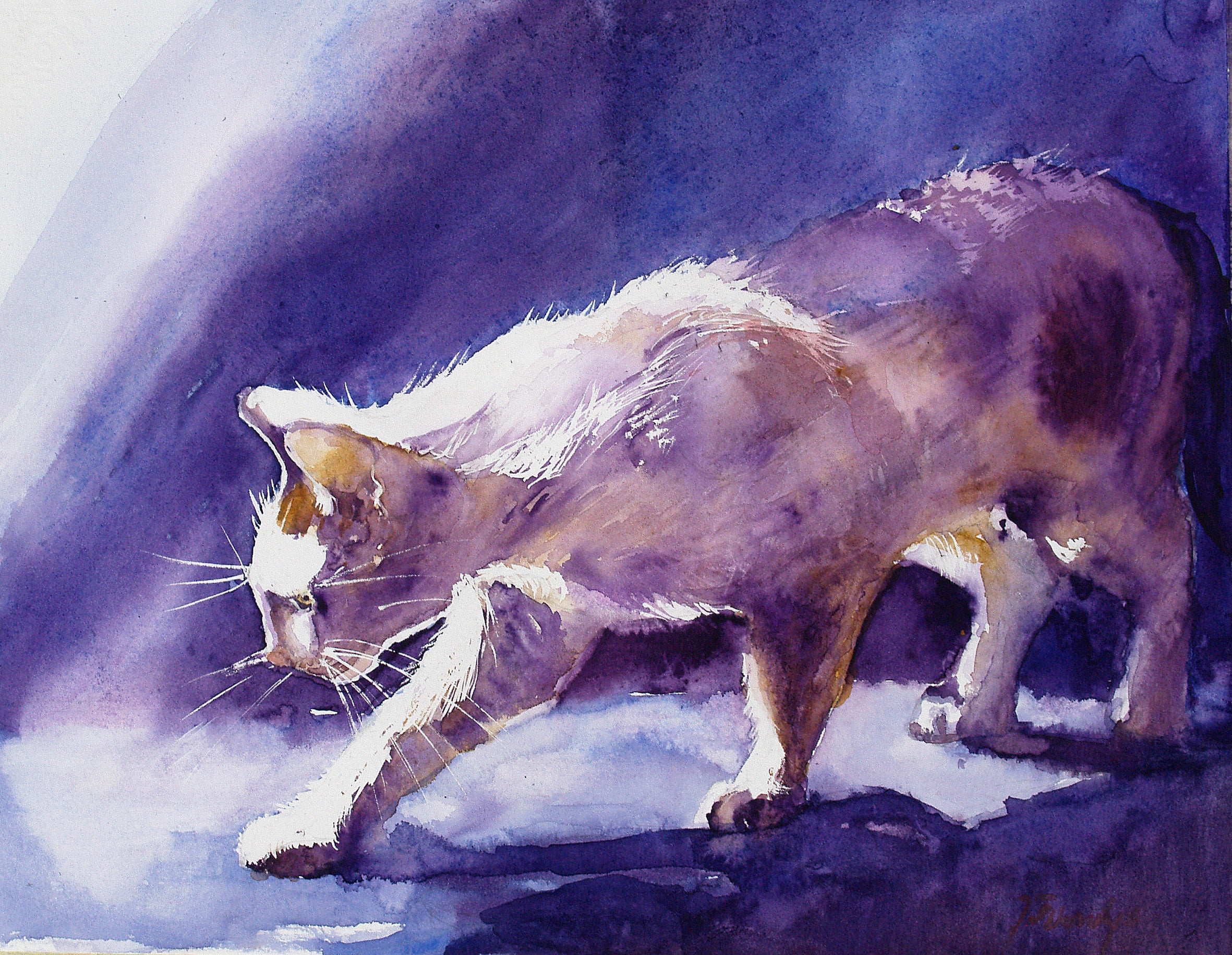 gouache, cat, gray, 1080P, nature, winter, representation, mammal, figure, day, outdoors, snow, animal representation, no people, rock, cats, beauty in nature, HD Wallpaper