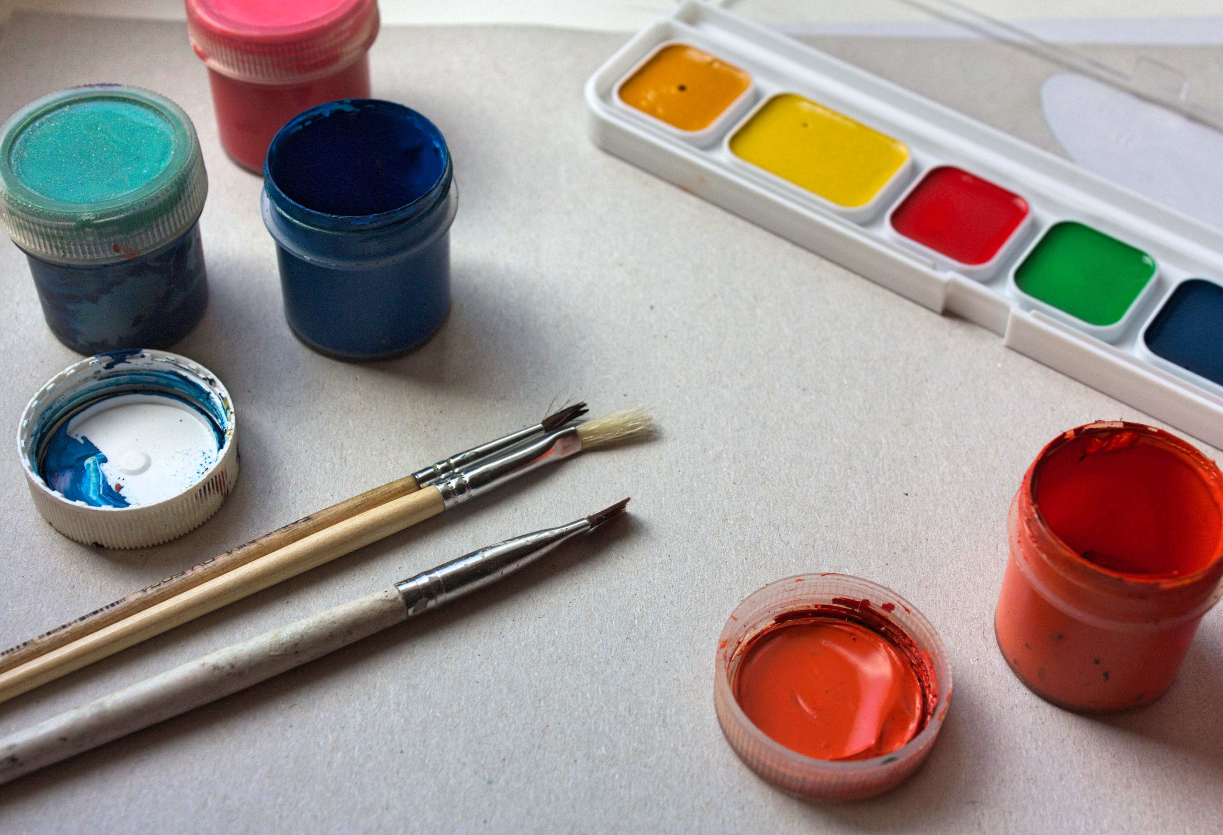 brush, high angle view, palette, no people, school, table, paper, indoors, choice, kids, the first of september, watercolor, portrait, painting, paintbrush, HD Wallpaper