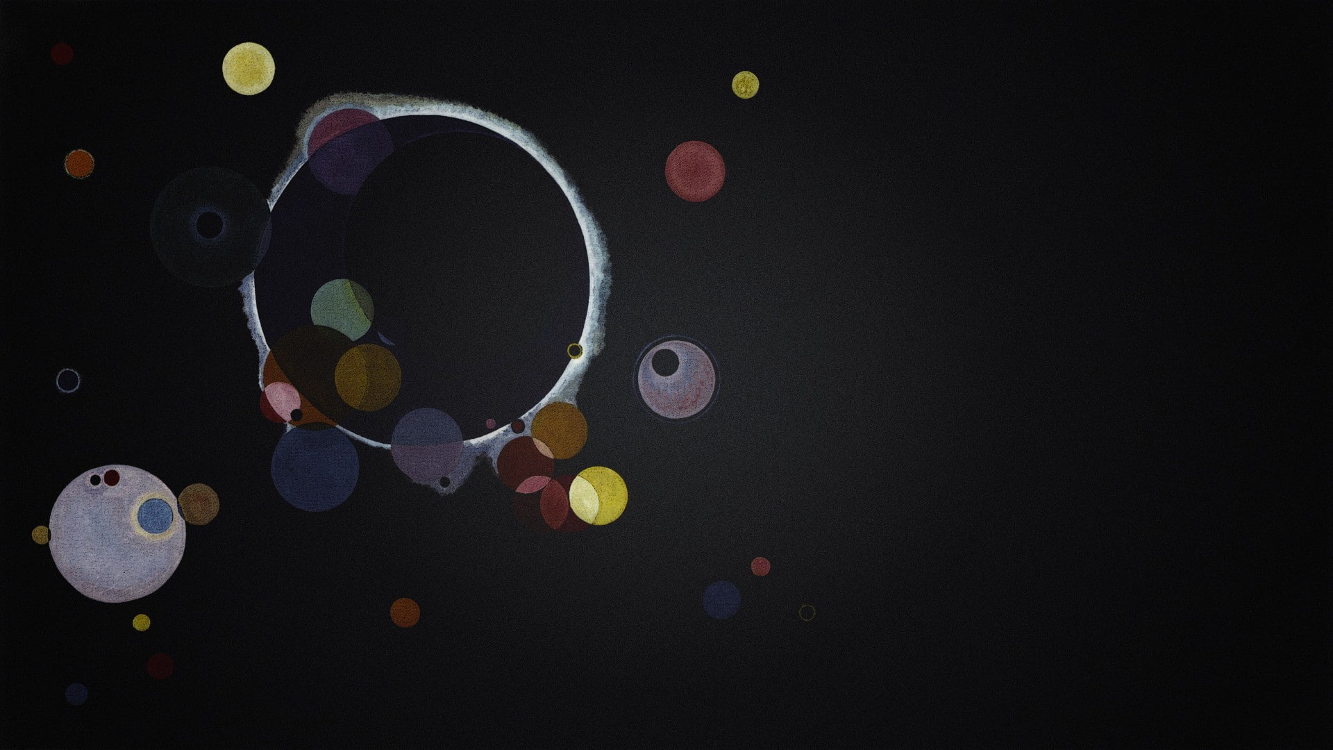 black background, backgrounds, circle, Avant Garde, multi colored, minimalism, geometric shape, Wassily Kandinsky, shape, nature, close-up, black, solar system, HD Wallpaper