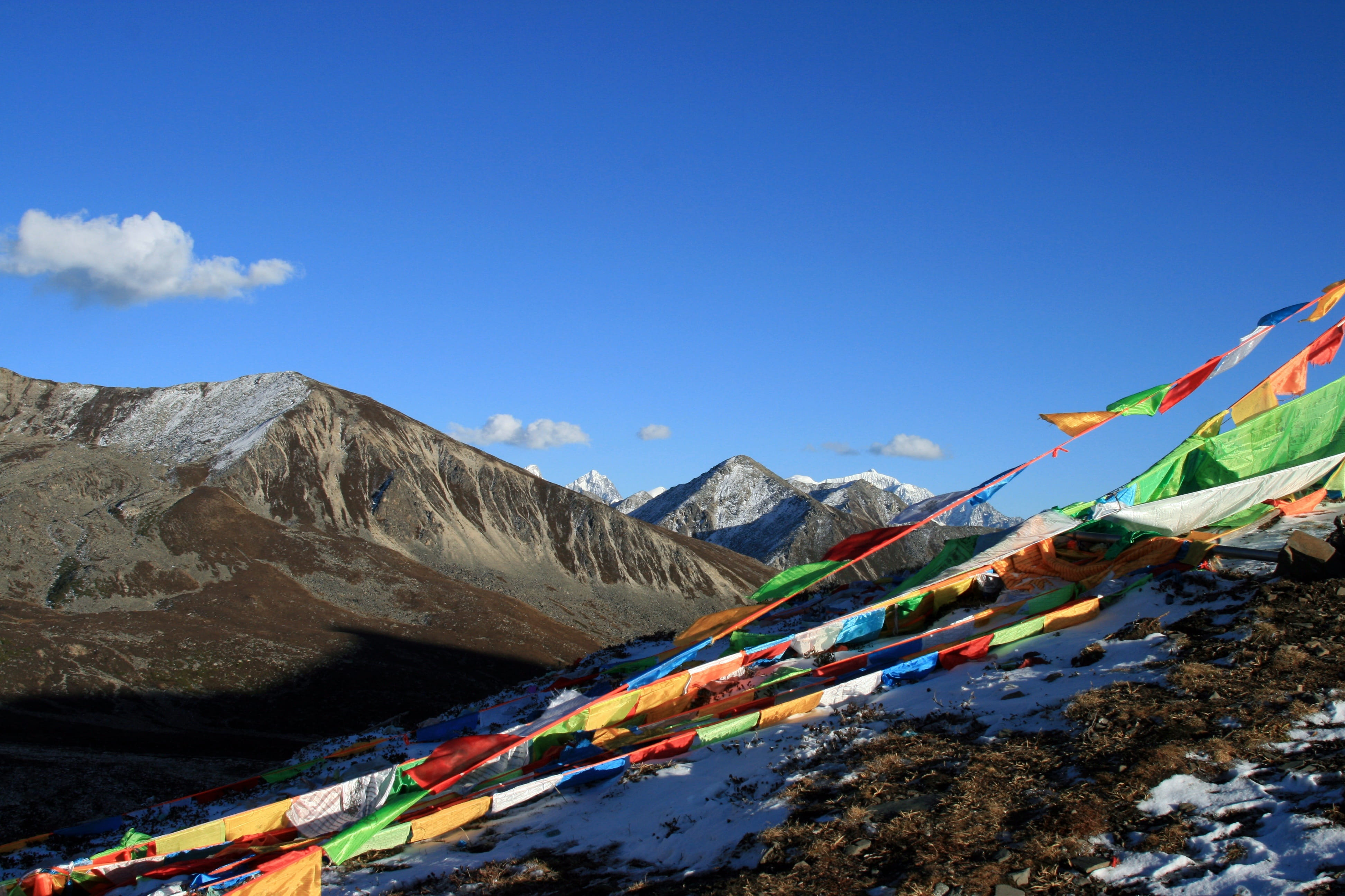 wassily, western sichuan, outdoors, wind, scenics - nature, flag, tranquility, mountain, mountainous fold, cloud - sky, bunting, snow mountain, fold more yamaguchi, HD Wallpaper