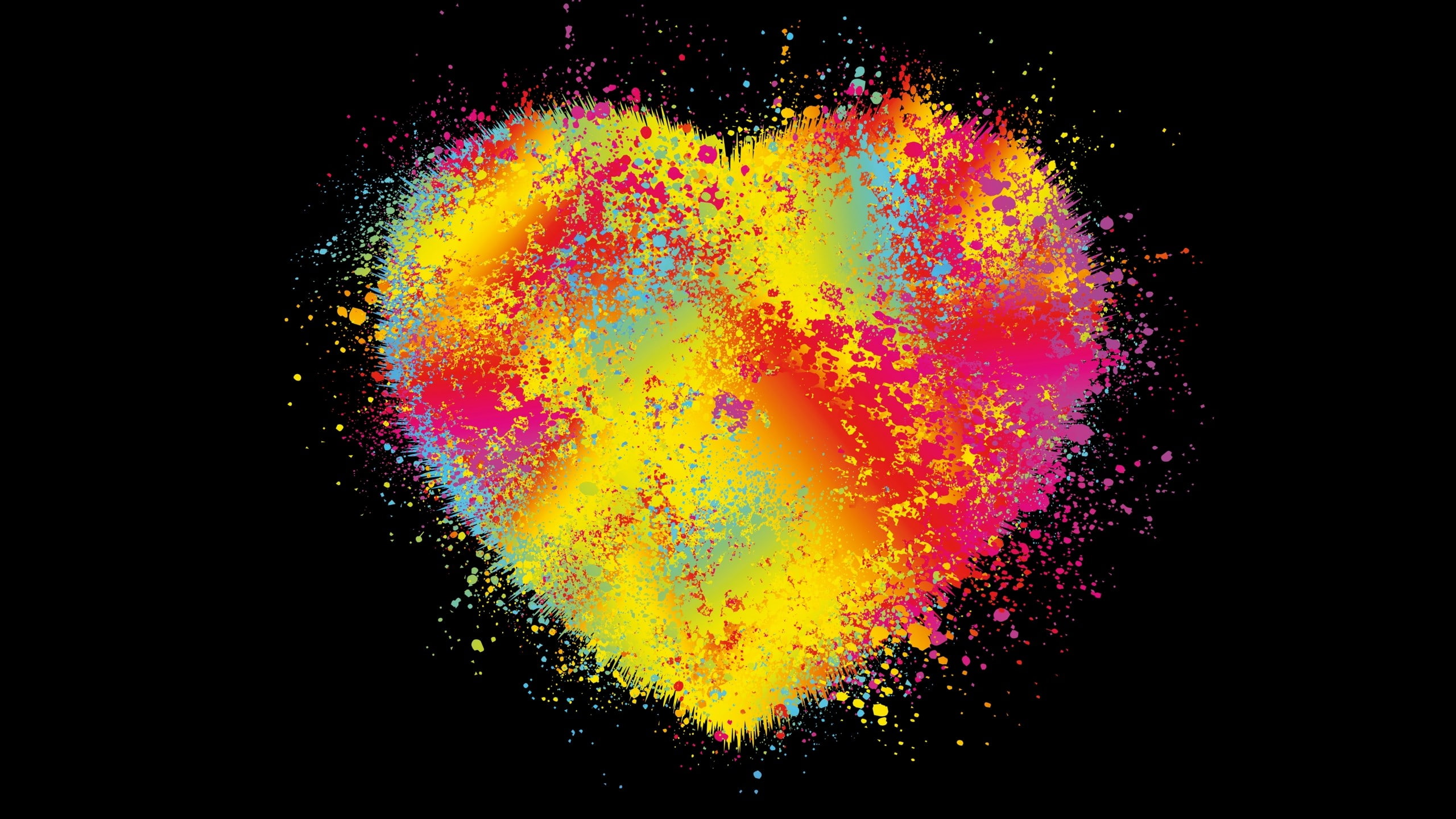 2K, minimalism, heart, digital art, colorful, black background, paint splatter, dots, HD Wallpaper