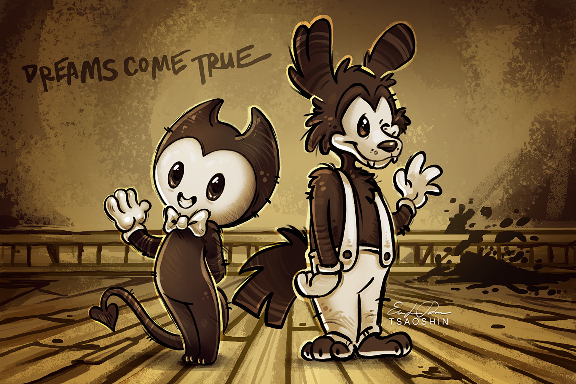 Bendy and the Ink Machine, decoration, spooky, fear, text, indoors, representation, celebration, men, art and craft, fantasy, arts culture and entertainment, HD Wallpaper