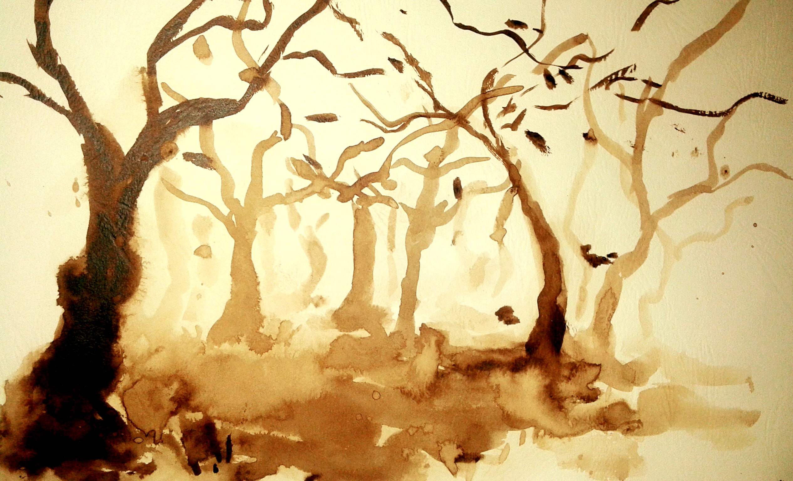 creativity, indoors, close-up, textured, no people, painting, nature, backgrounds, branch, tree, pattern, forest, low angle view, day, watercolor, built structure, HD Wallpaper