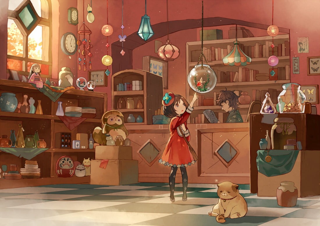 peaceful, togetherness, stores, child, anime girls, people, men, anime, original characters, lighting equipment, smiling, art and craft, architecture, lifestyles, HD Wallpaper