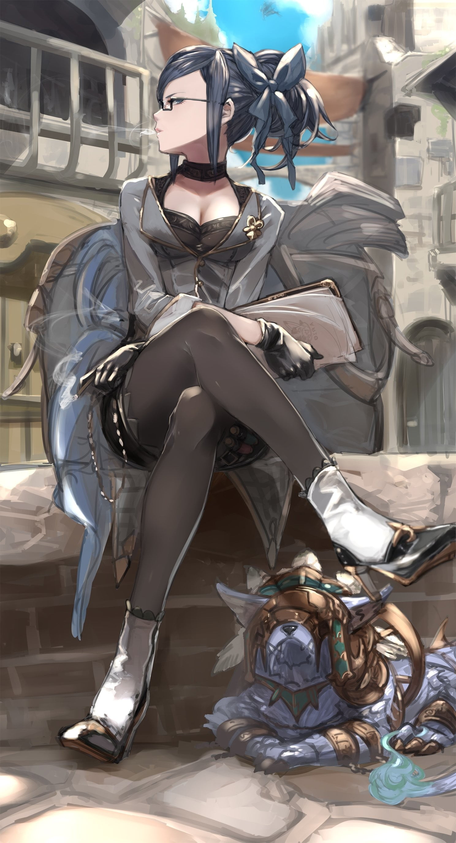adult, one person, sitting, chair, anime girls, day, clothing, shoe, anime, working, legs crossed, full length, young adult, business, holding, Phone HD Wallpaper
