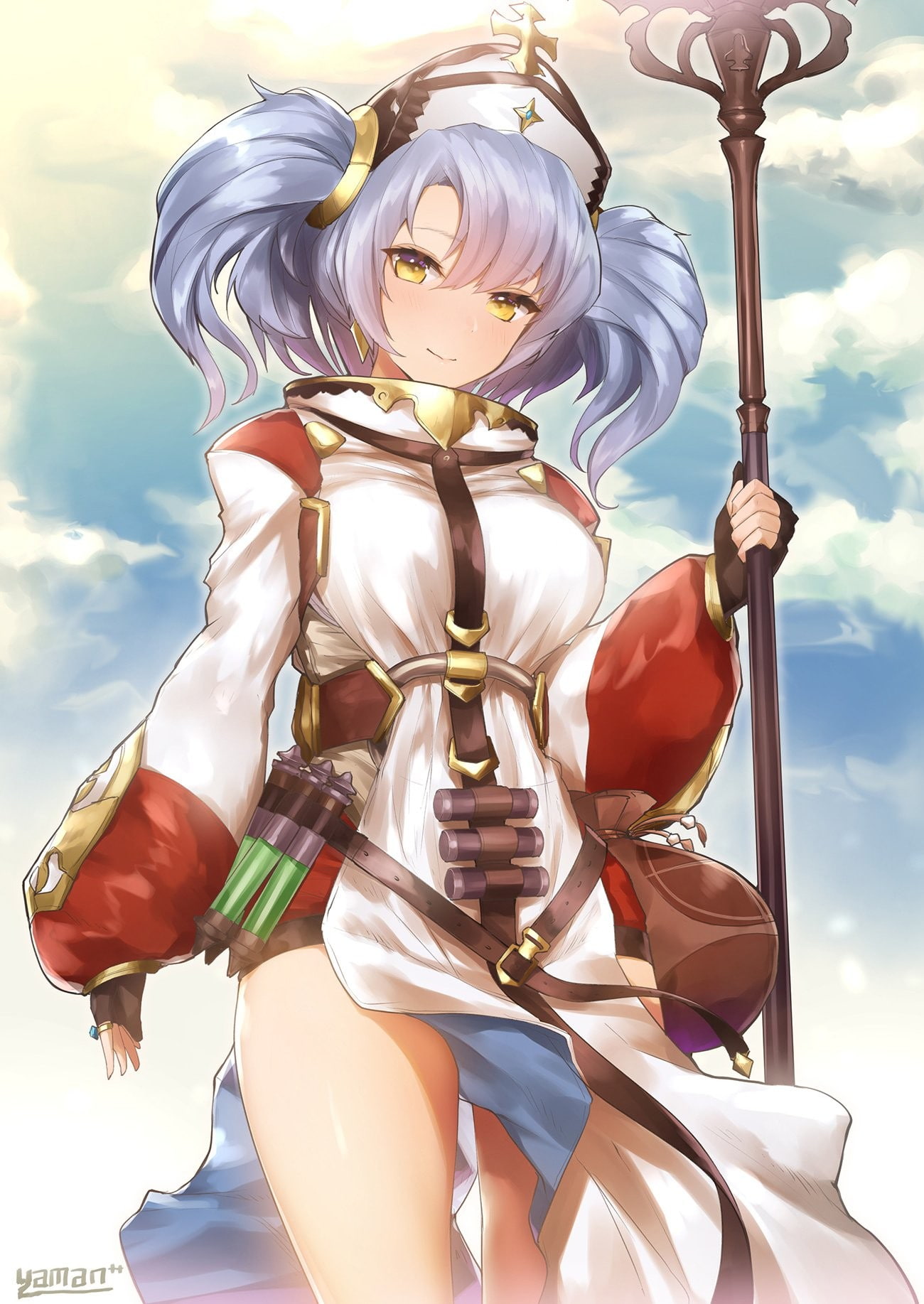 720P, no people, anime girls, craft, representation, sunny, holding, day, sunlight, low angle view, cloud - sky, weapon, sky, anime, human representation, Phone HD Wallpaper