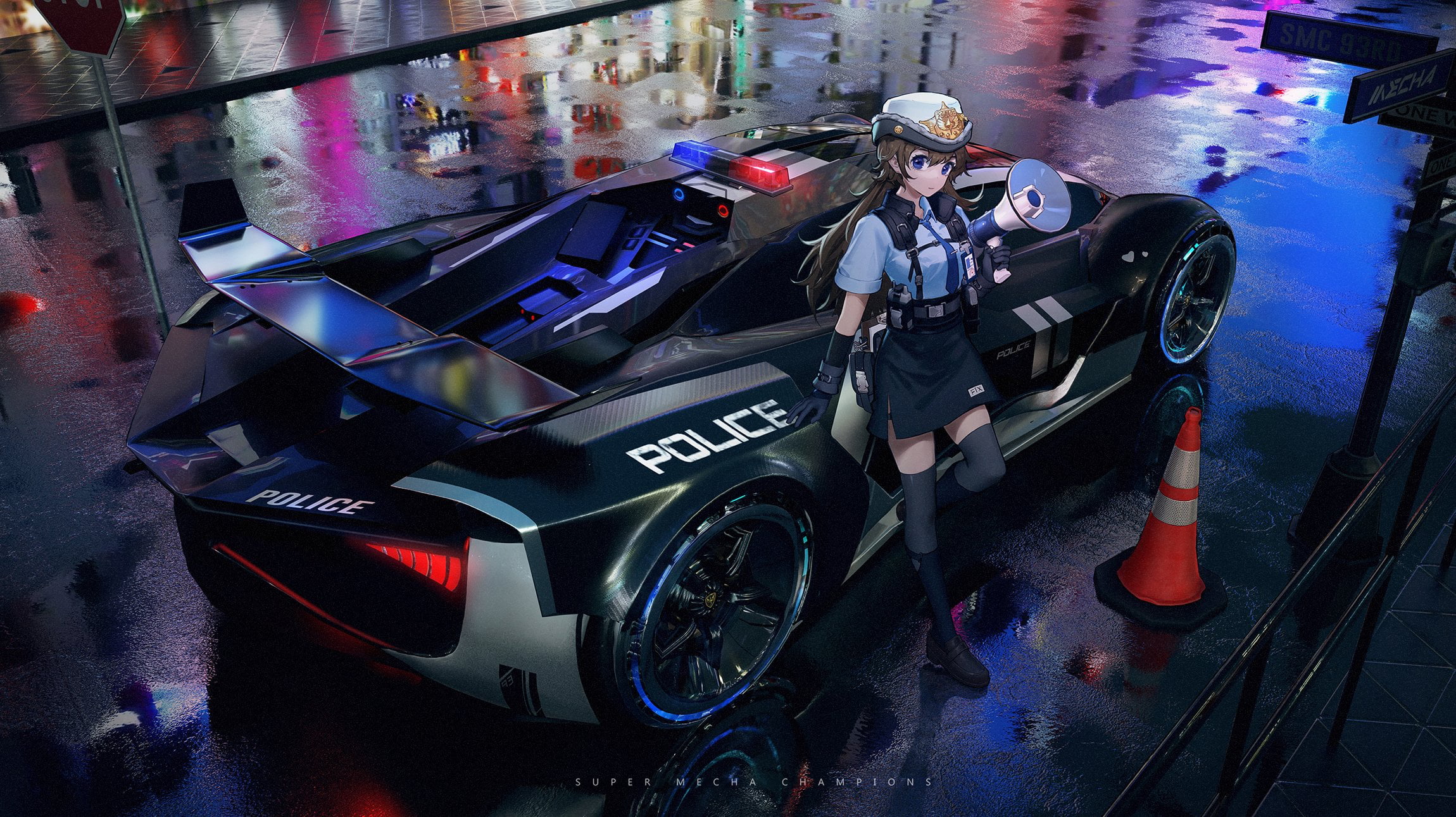 night, anime girls, police cars, Wang Xi, 1080P, HD Wallpaper