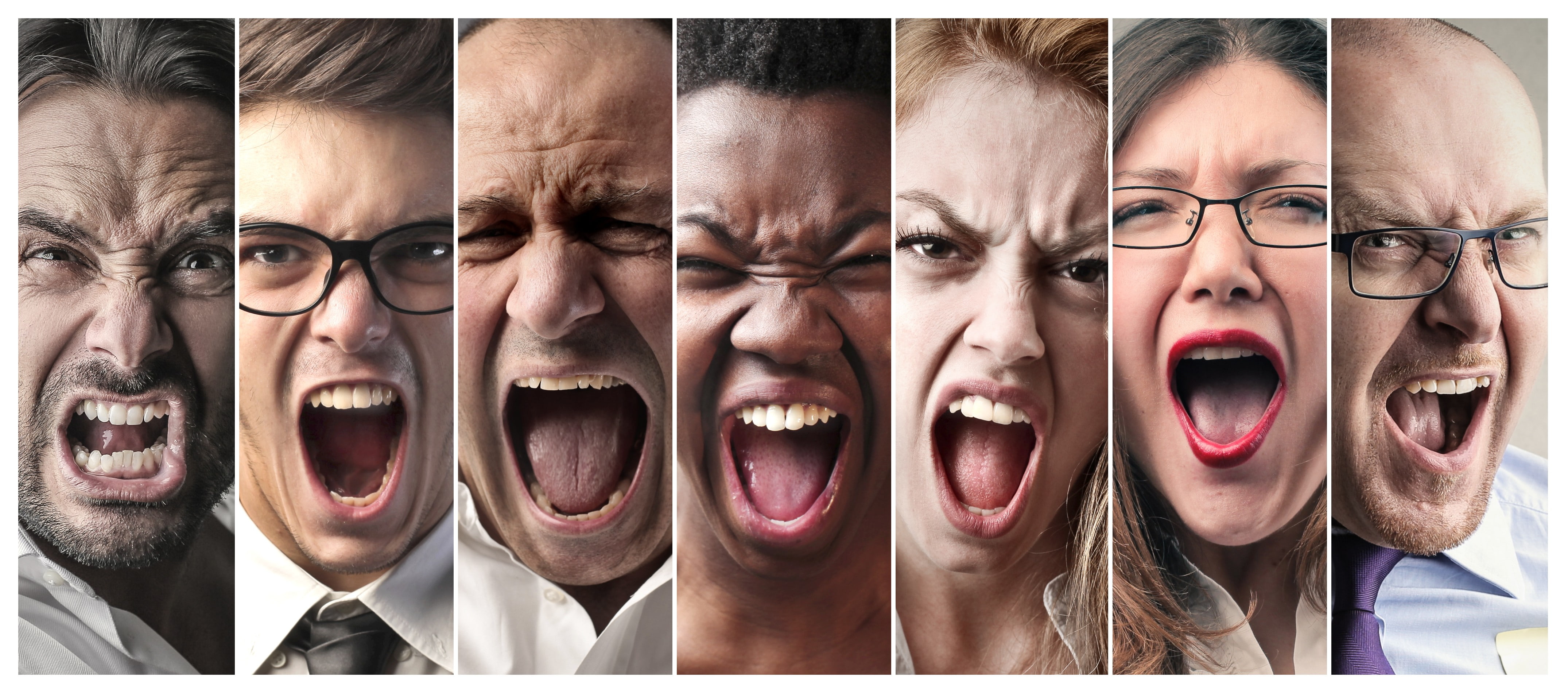 4K, face, men, open mouth, anger, collage, women, HD Wallpaper