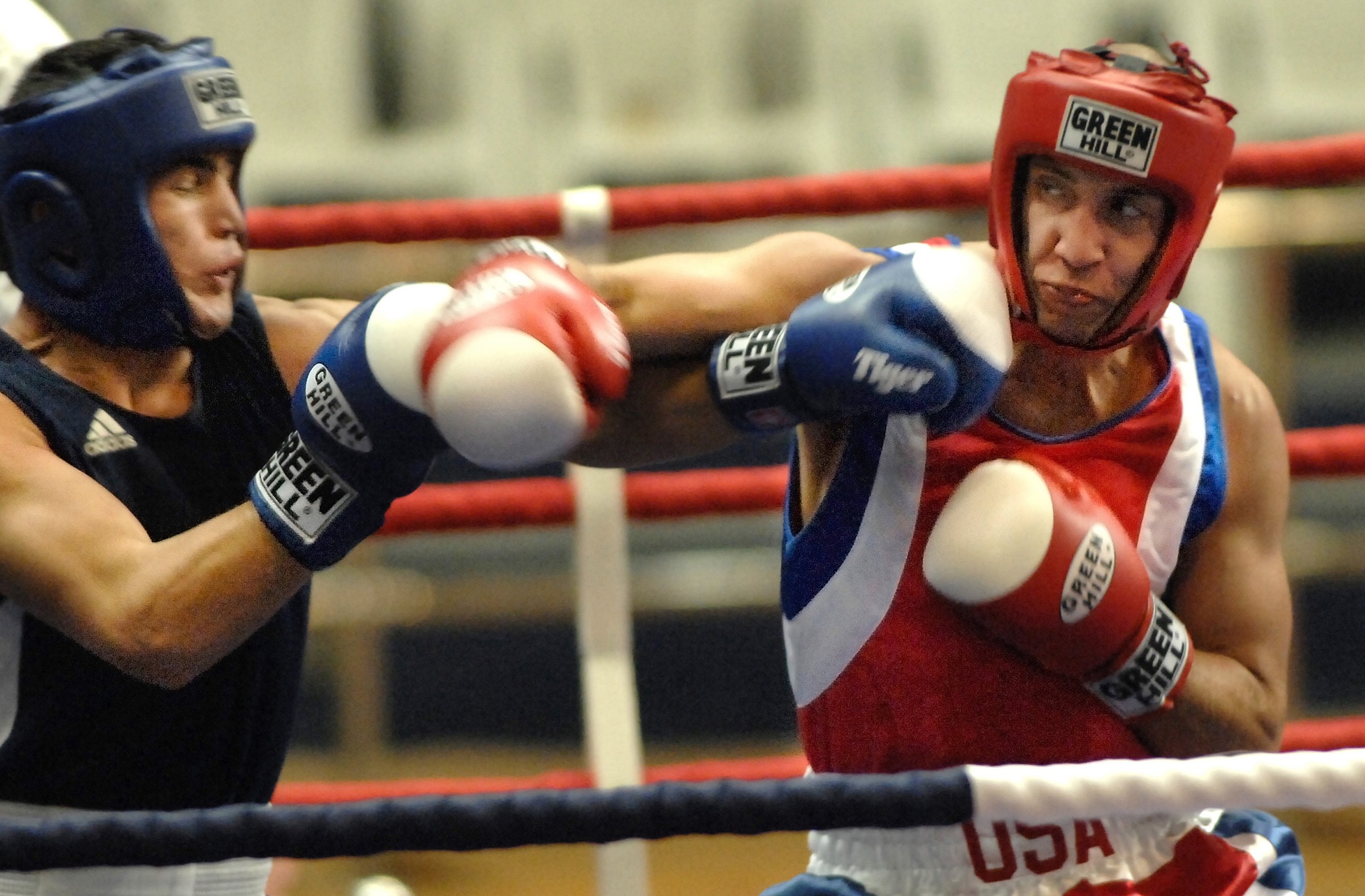 standing, punching, glove, headgear, punch, competition, men, males, determination, strength, boxers, boxing - sport, young men, two people, aggression, HD Wallpaper