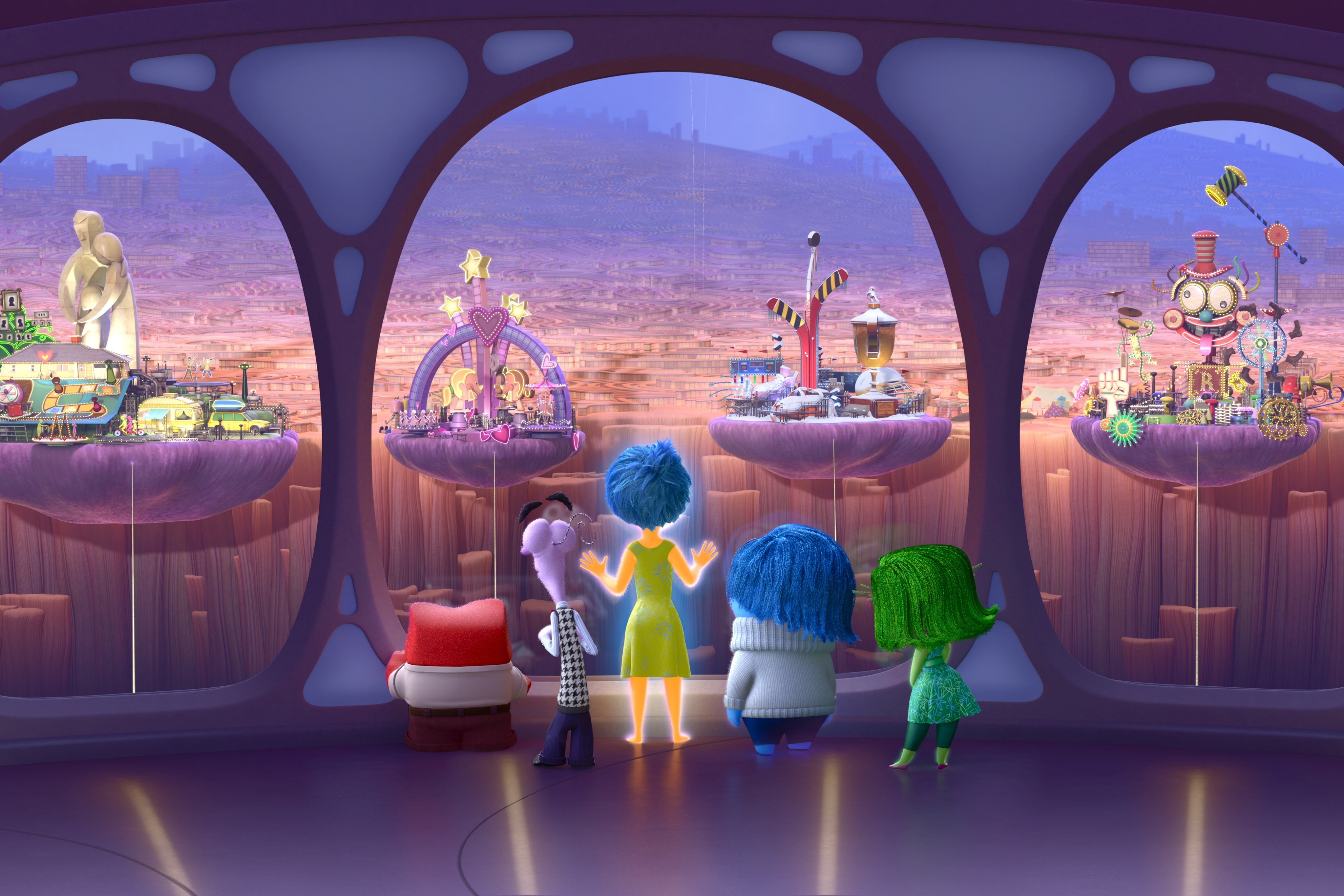 inside, Disney, cartoon, Fear, still, Joy, screenshot, Anger, movie, 4K, Sadness, Pixar, Puzzle, emotions, Disgust, Inside Out, HD Wallpaper