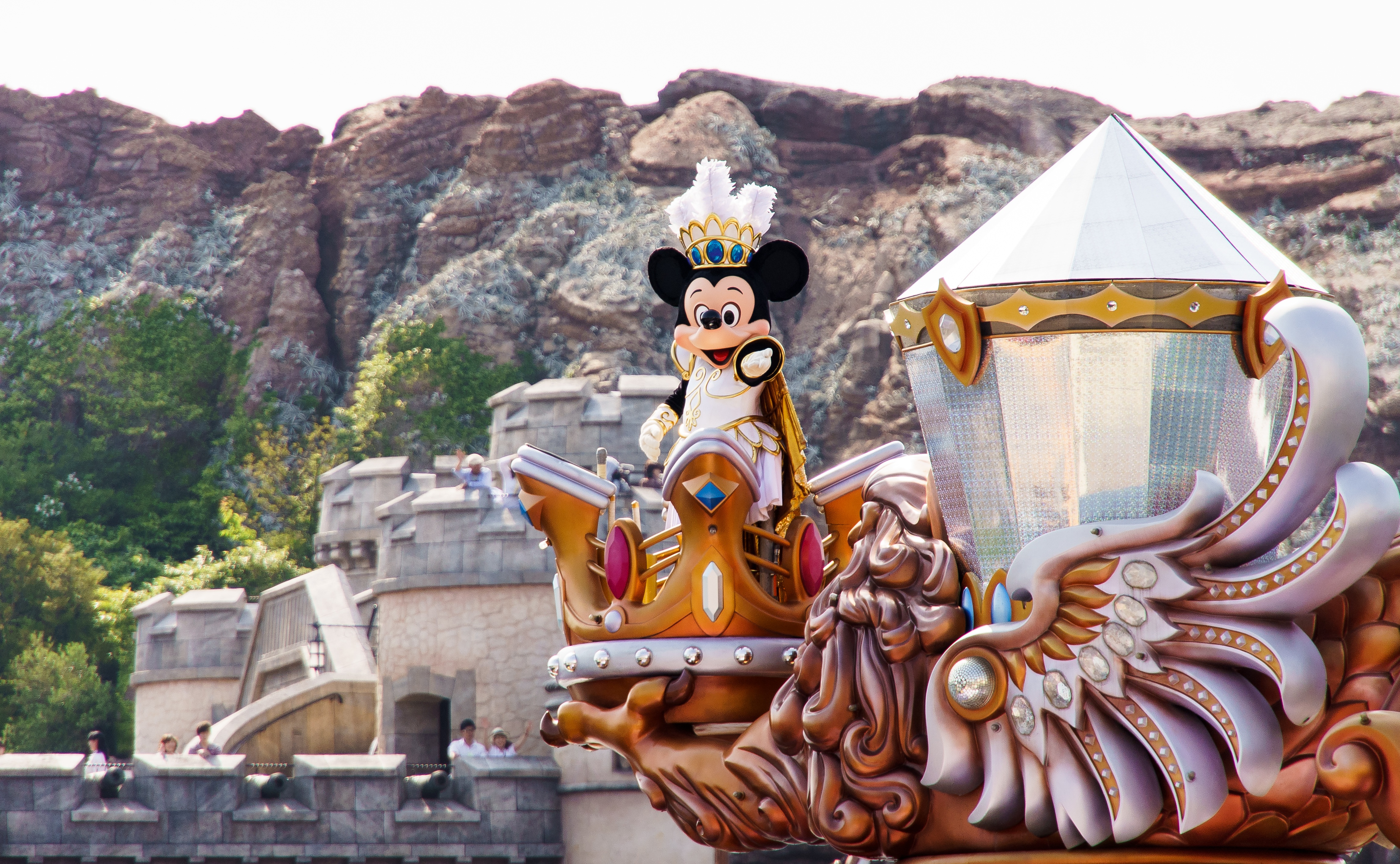 building, creativity, representation, castle, asia, human representation, mountain, theme park, mascot, place of worship, built structure, japan, mickey mause, HD Wallpaper
