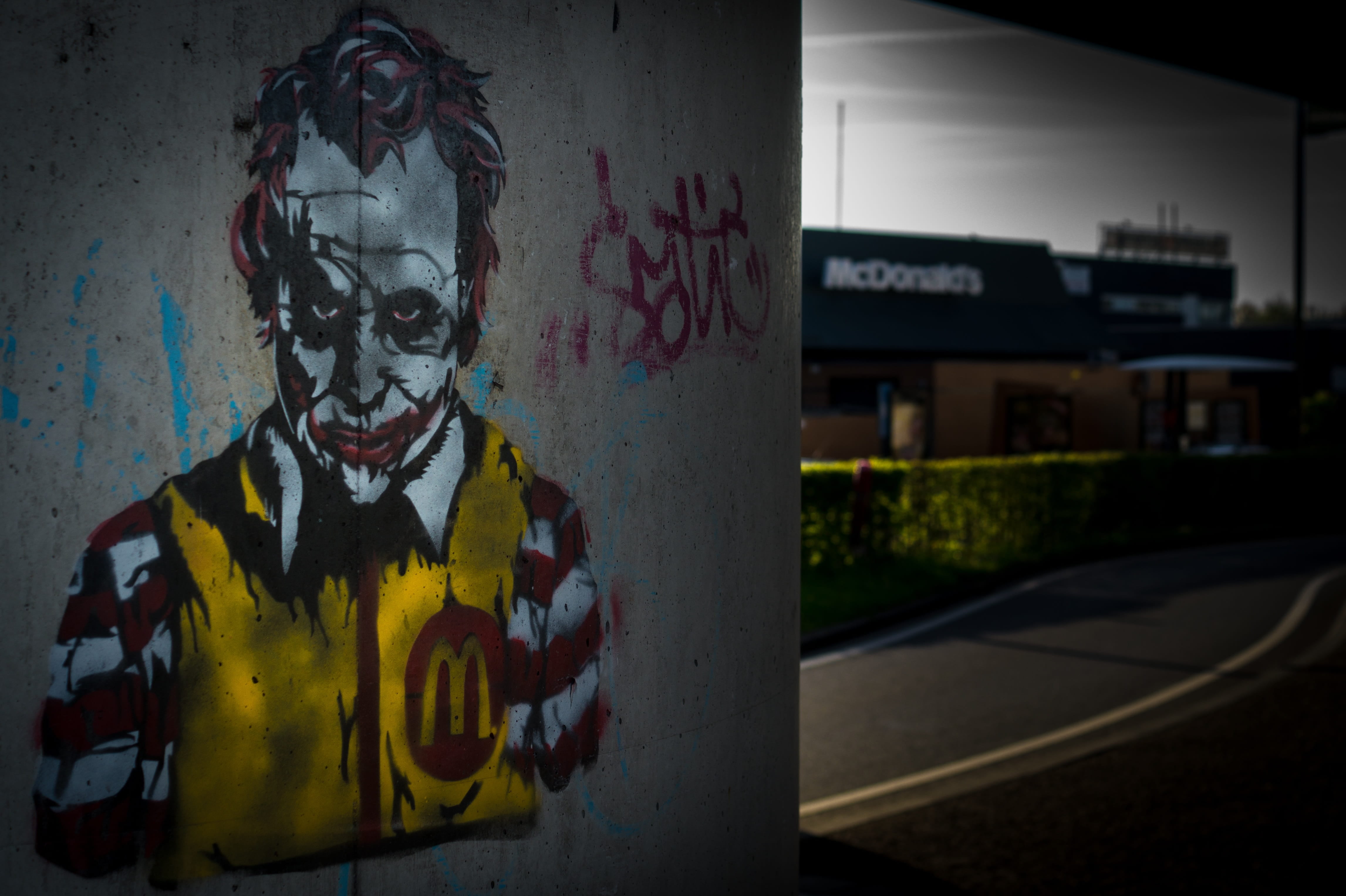 painting, architecture, text, fear, x, spooky, creativity, communication, waist up, paint, art and craft, heath, horror, art, grafitti, mcdonald, graffiti, HD Wallpaper