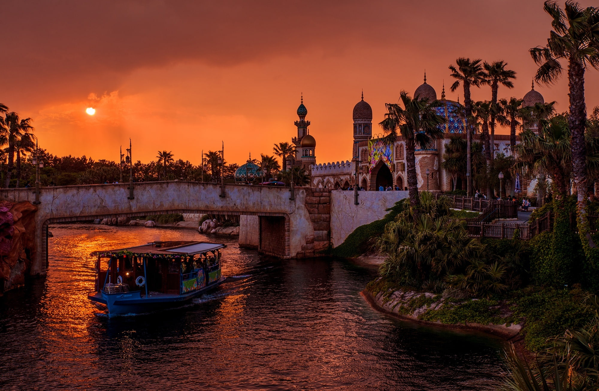 Tokyo Disney Resort, tree, tokyo, nautical vessel, transportation, building exterior, Asia, architecture, concrete, bridge - man made structure, connection, HD Wallpaper