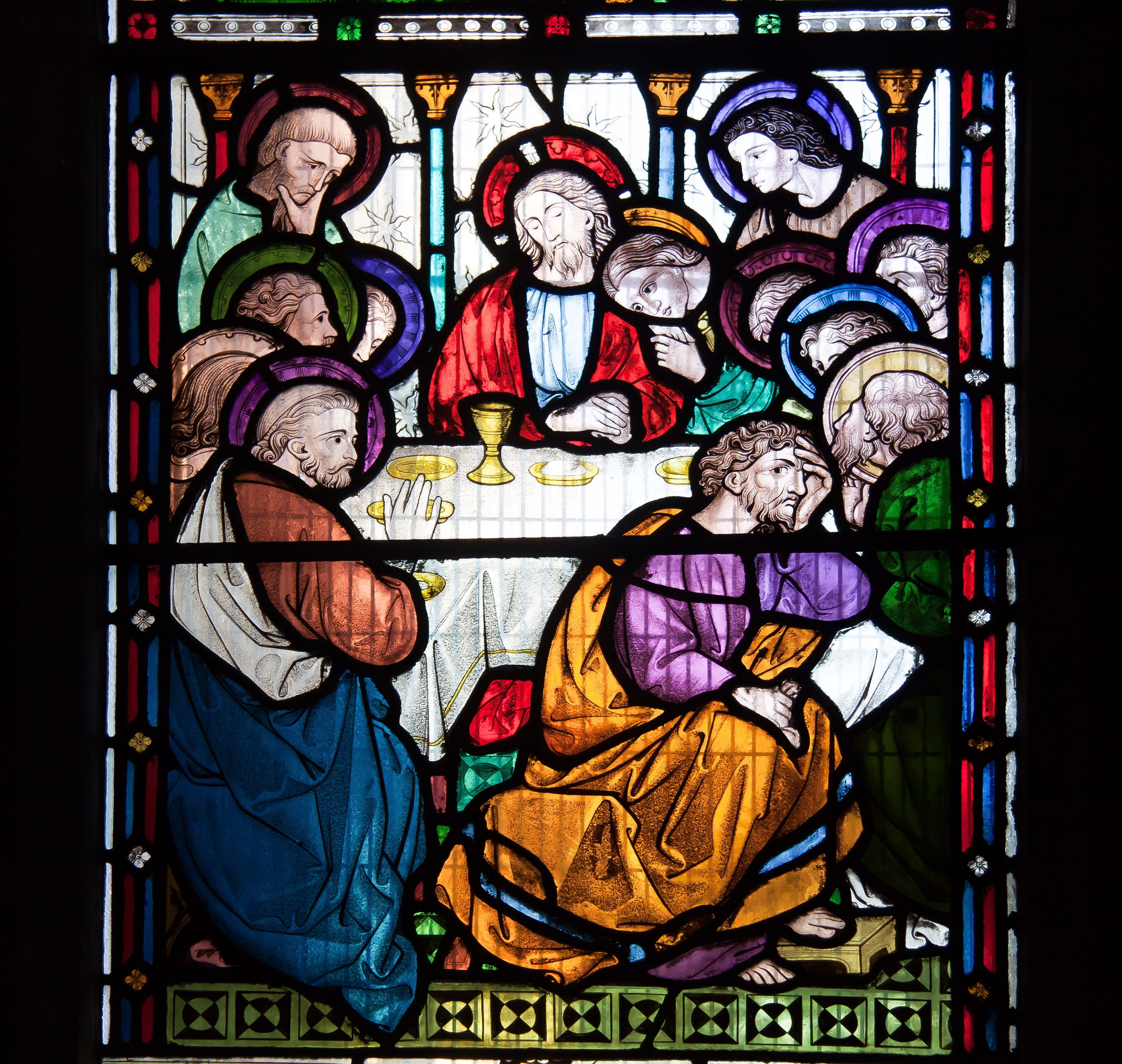 art and craft, no people, religious, representation, multi colored, 12 Apostles, church, architecture, female likeness, england, painted image, mural, stained glass, HD Wallpaper