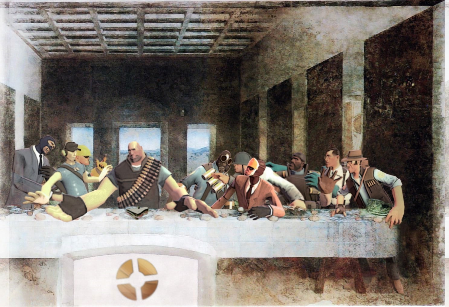 720P, team fortress 2 humor scout character medic heavy charater the last supper spy character, HD Wallpaper