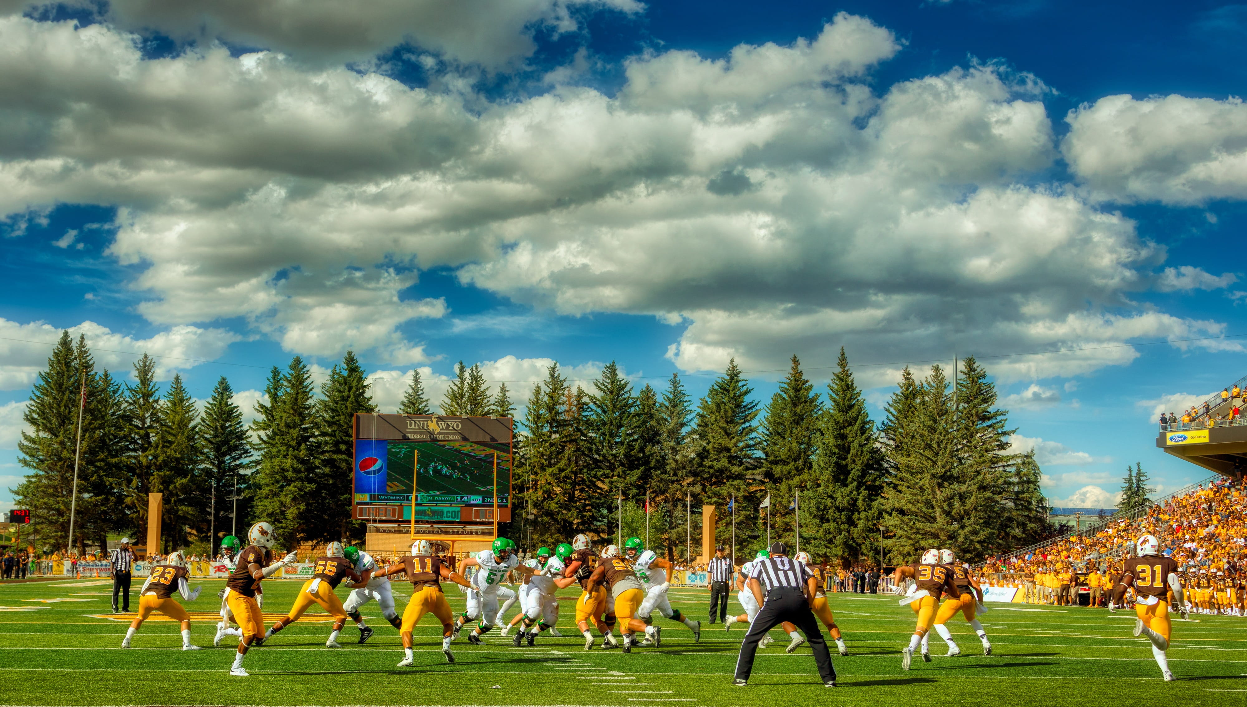 sportsman, university of wyoming, day, stadium, football, clouds, athlete, colleges, group of people, plant, hdr, 4K, nature, america, large group of people, HD Wallpaper