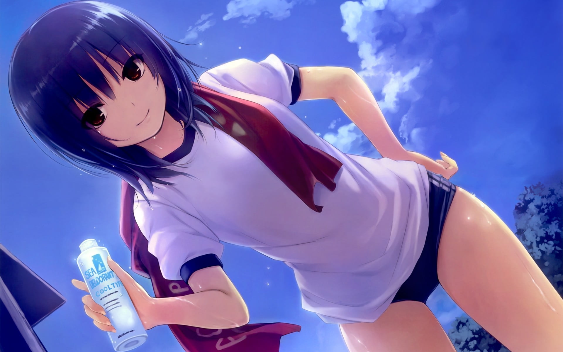 lifestyles, 1080P, illustraiton, emotion, sunlight, outdoors, beautiful woman, young women, cloud - sky, day, blue, happiness, nature, one person, anime, HD Wallpaper