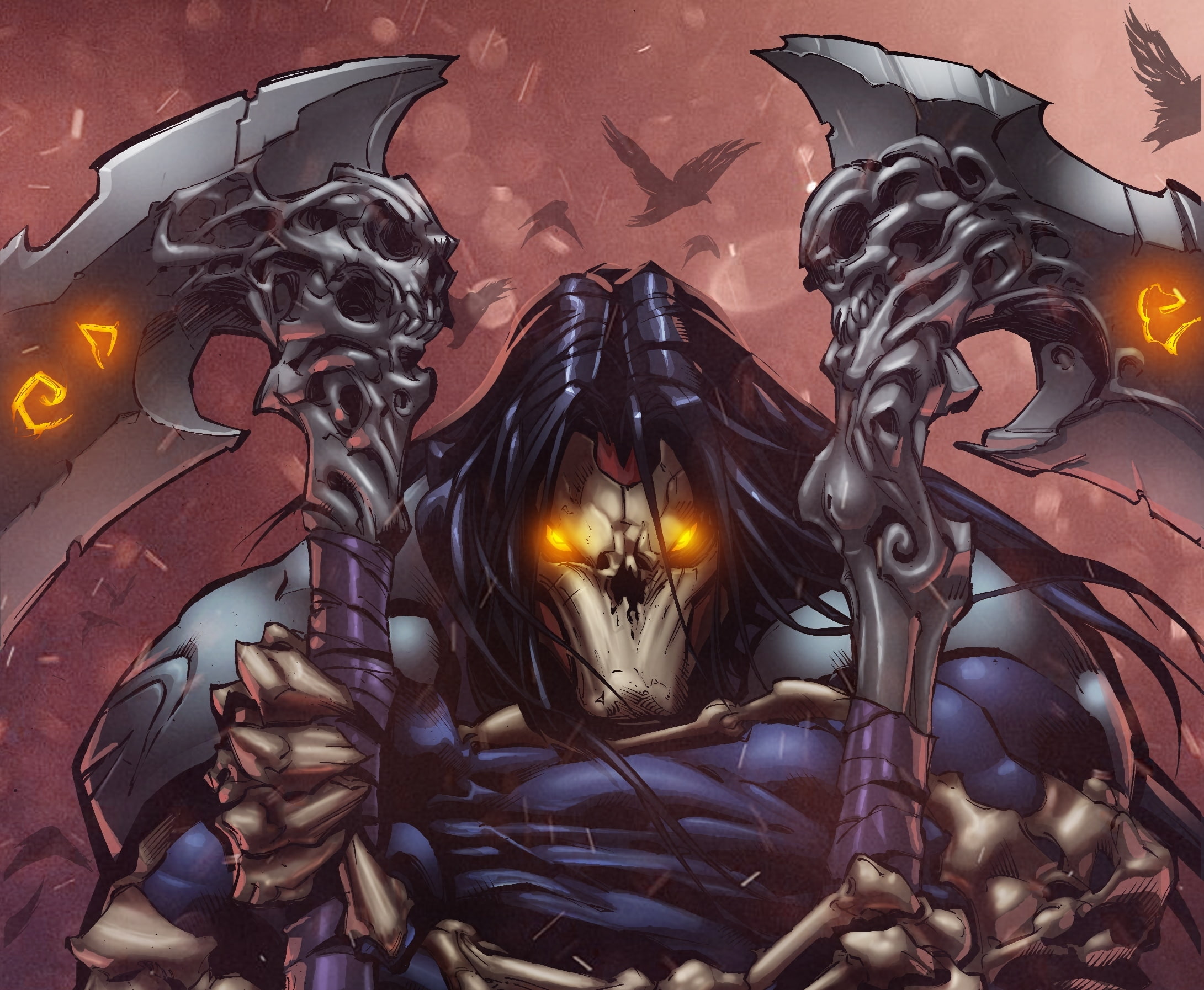 black, human representation, flame, Death, 1080P, sculpture, lighting equipment, darksiders 2, art, metal, indoors, craft, monster, creativity, representation, HD Wallpaper