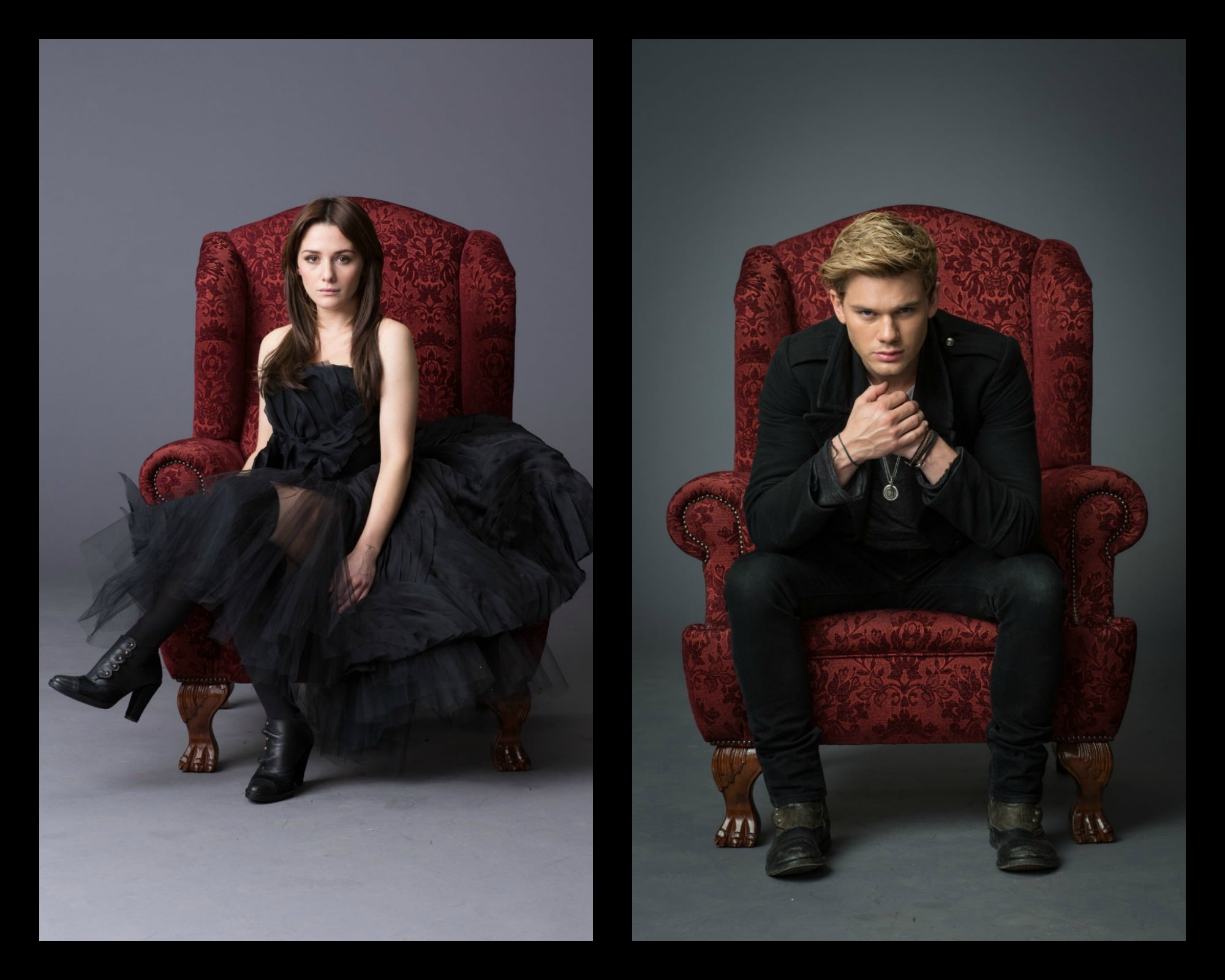 movie, red, clothing, daniel, black, sitting, seat, casual clothing, front view, two people, Jeremy Irvine, Fallen (2016), adult, fantasy, 1080P, chair, HD Wallpaper