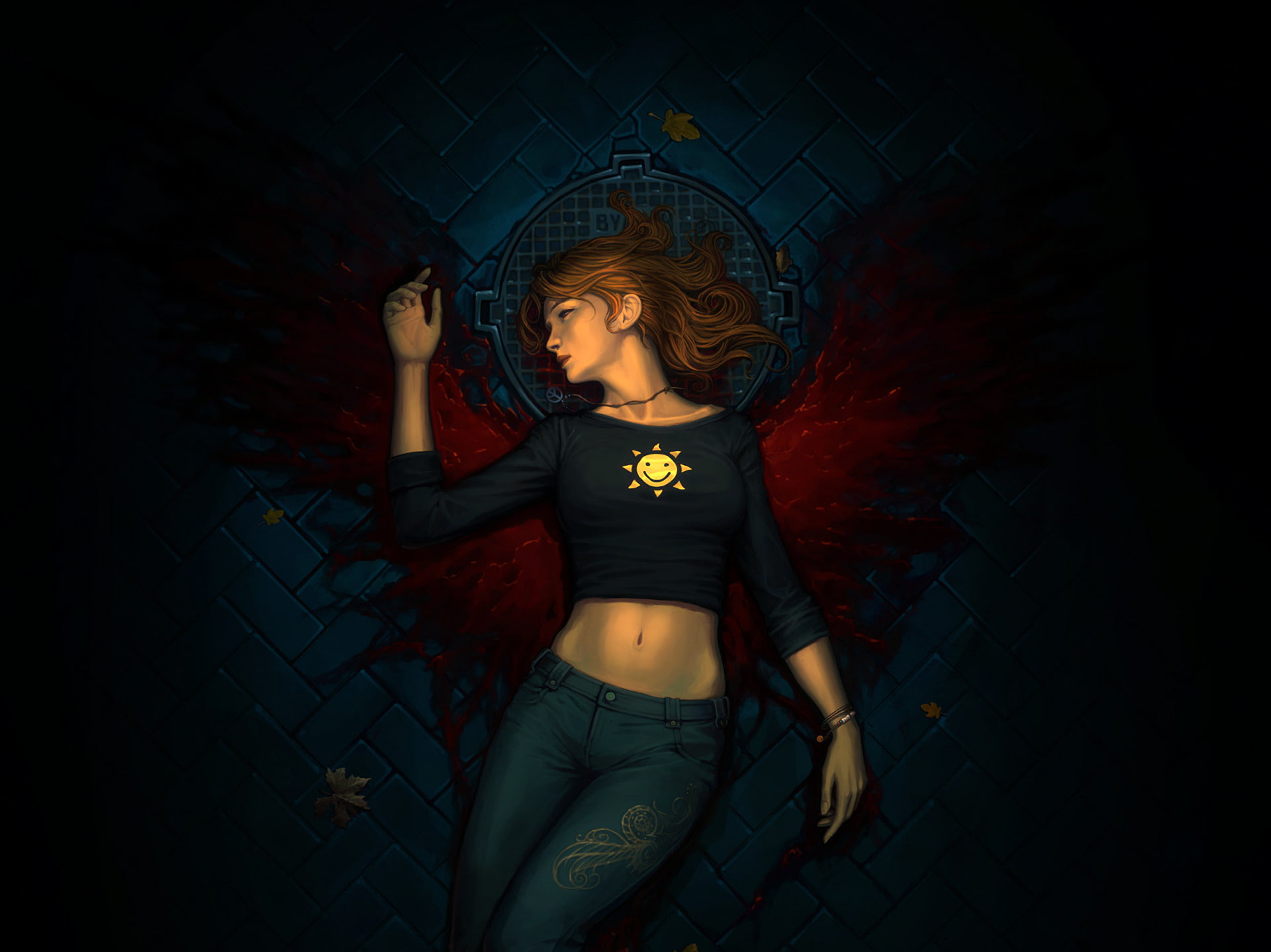 Angel, adult, night, young women, Fallen Angel, women, one person, real people, clothing, Lying Down, front view, Blood, 1080P, religion, beauty, beautiful woman, HD Wallpaper