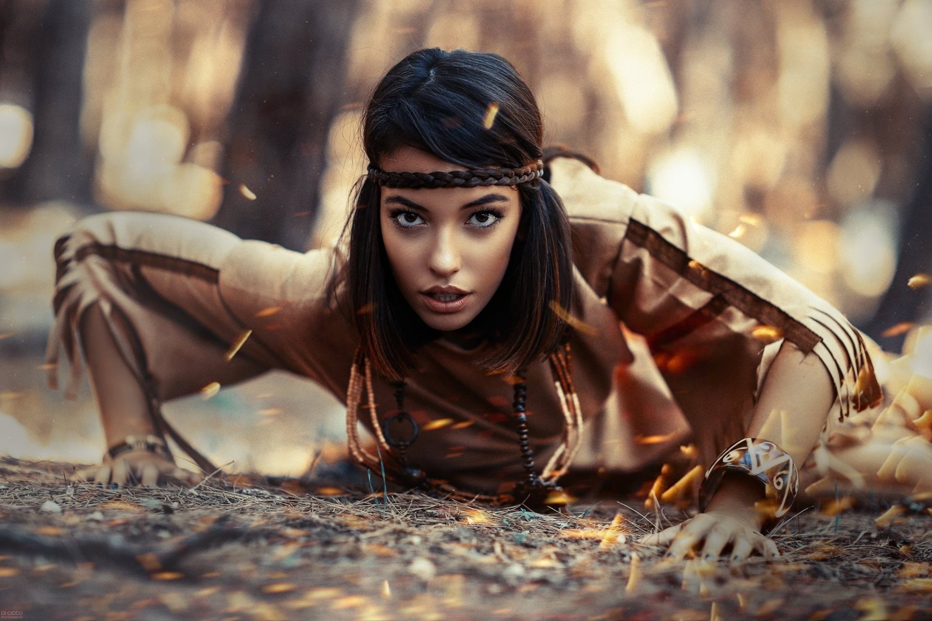 Depth Of Field, 1080P, Woman, Girl, Native American, Model, Brown Eyes, Brunette, Women, HD Wallpaper