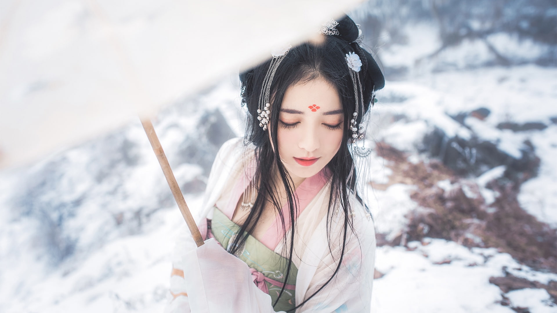 1080P, Asian, Chinese dress, black hair, hanfu, HD Wallpaper